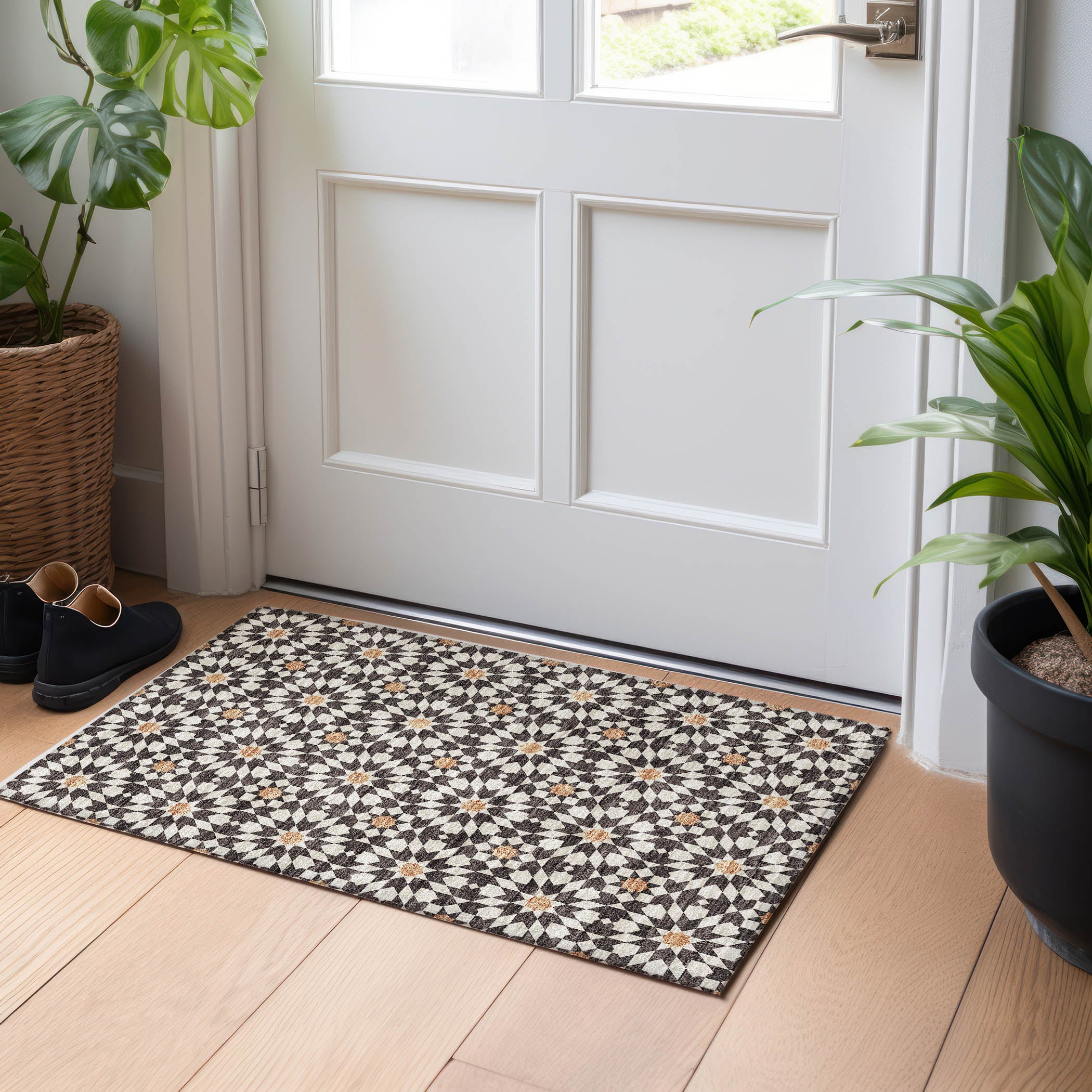 Queenstown Machine Washable Transitional Charcoal Gray Rug 1'8" x 2'6" #shape_Rectangle