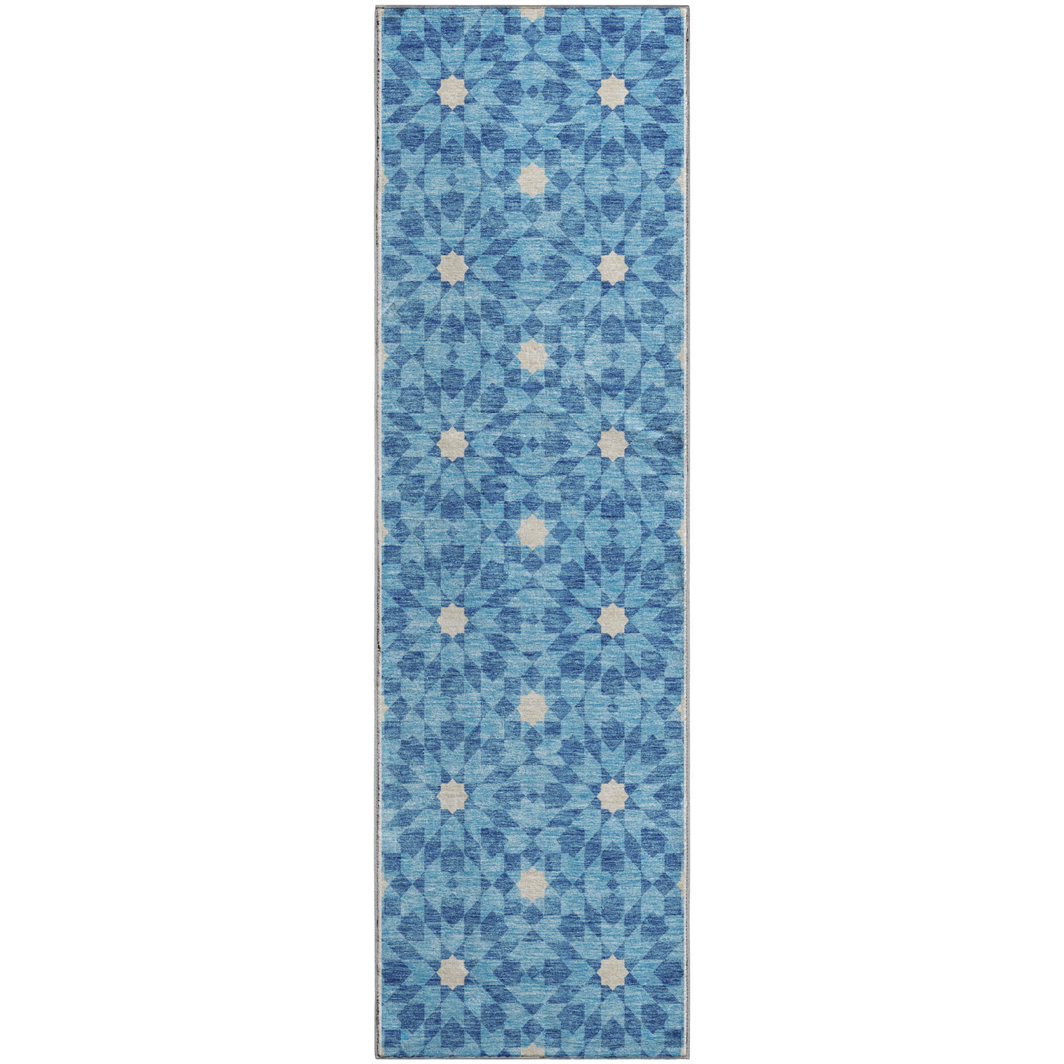 Queenstown Machine Washable Transitional Denim Blue Rug 2'3" x 7'6" #shape_Runner