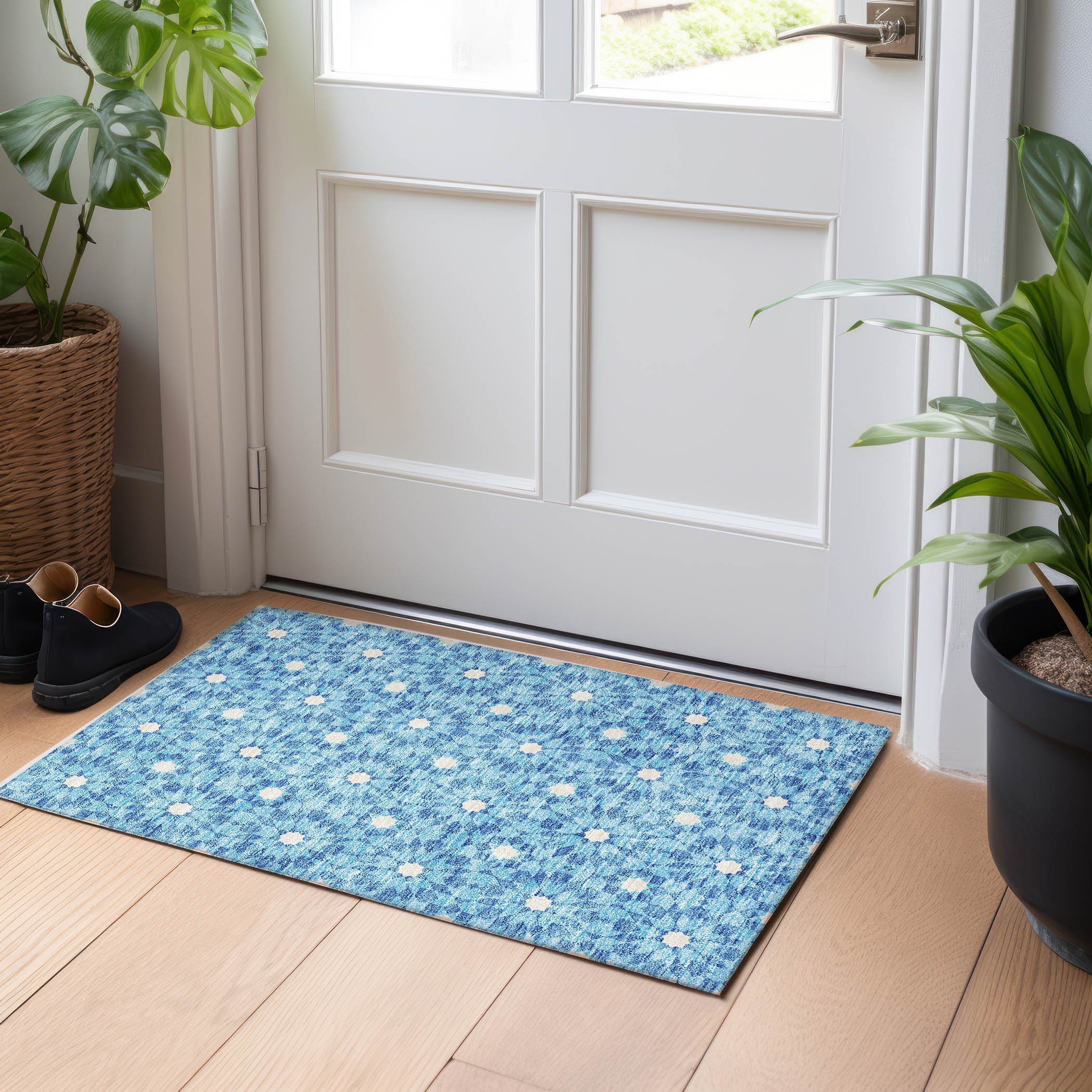 Queenstown Machine Washable Transitional Denim Blue Rug 1'8" x 2'6" #shape_Rectangle