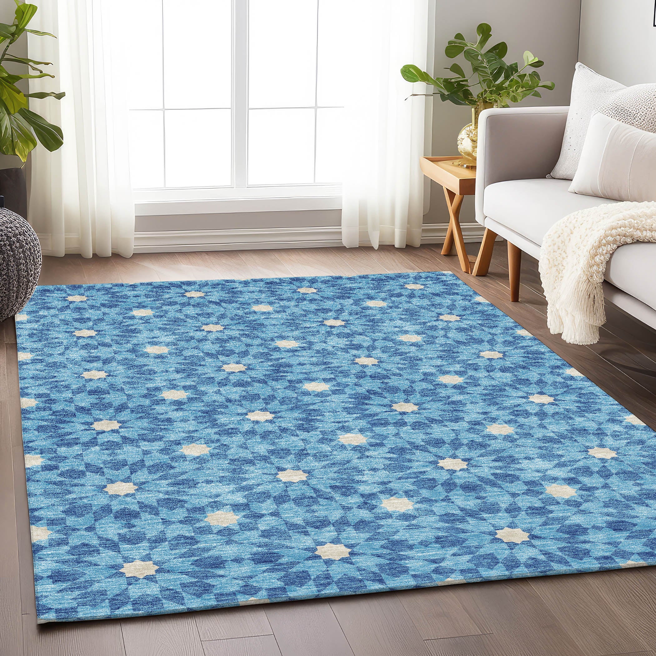 Queenstown Machine Washable Transitional Denim Blue Rug 2'6" x 3'10" #shape_Rectangle