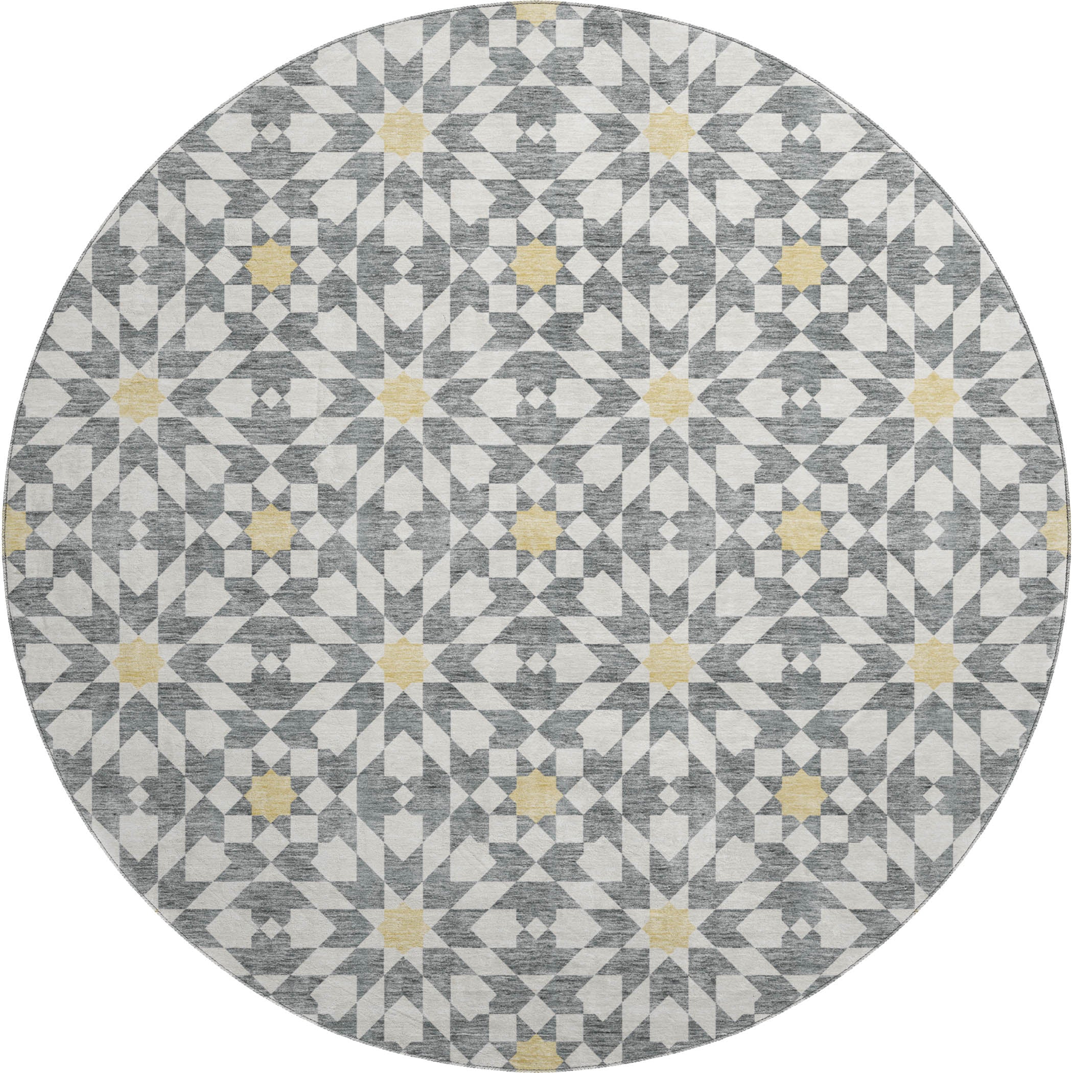 Queenstown Machine Washable Transitional Gray Rug 8' x 8' #shape_Round