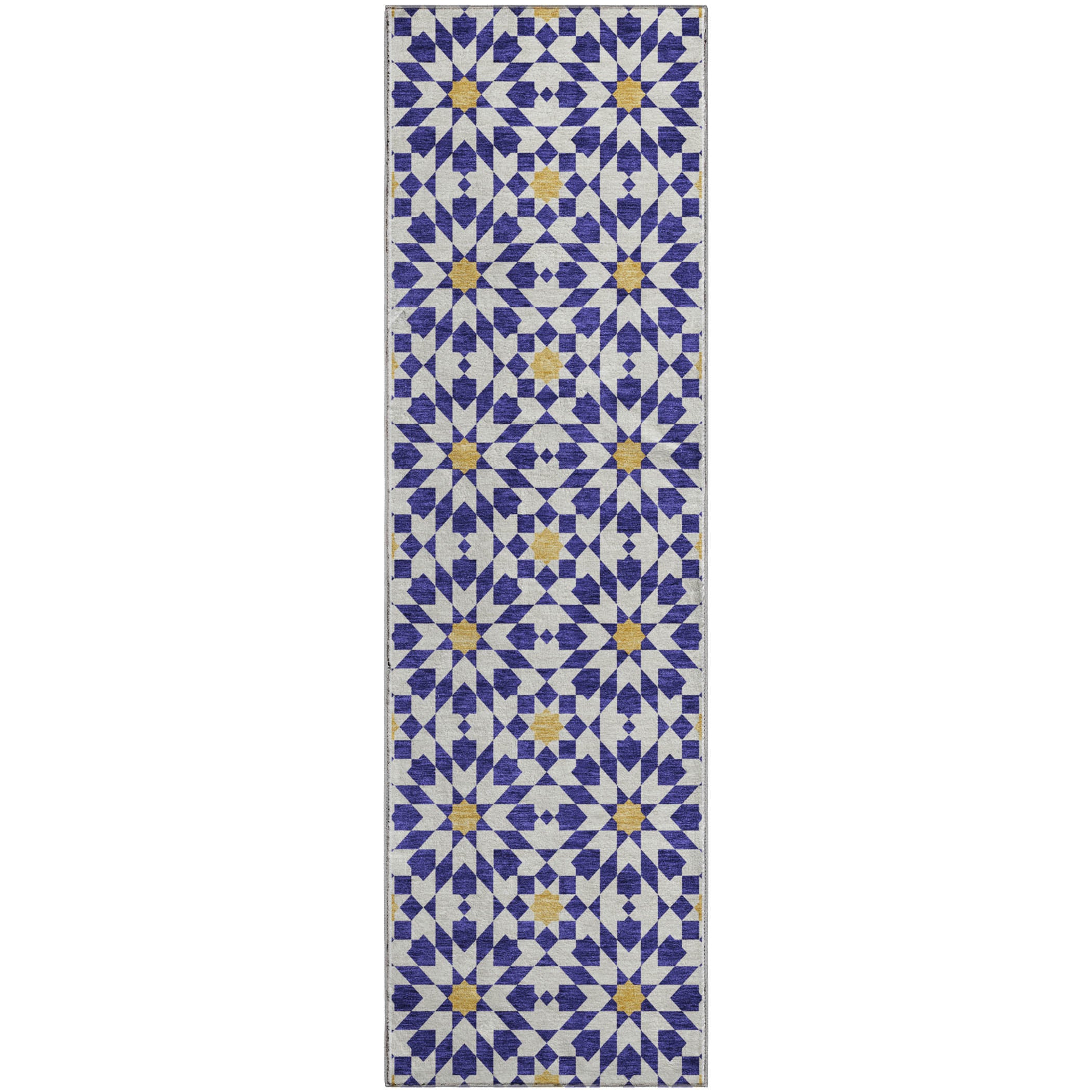 Queenstown Machine Washable Transitional Navy Blue Rug 2'3" x 7'6" #shape_Runner