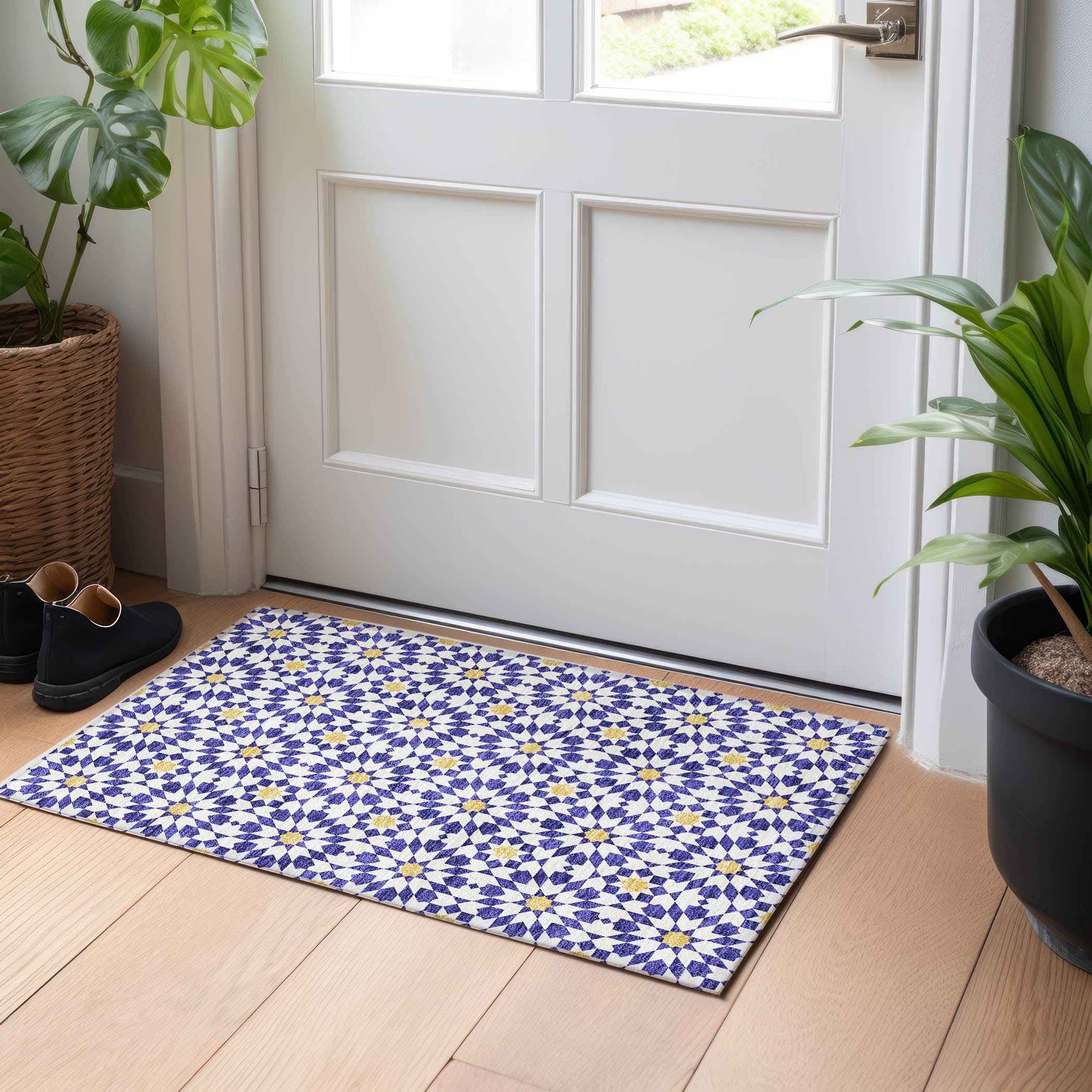 Queenstown Machine Washable Transitional Navy Blue Rug 1'8" x 2'6" #shape_Rectangle