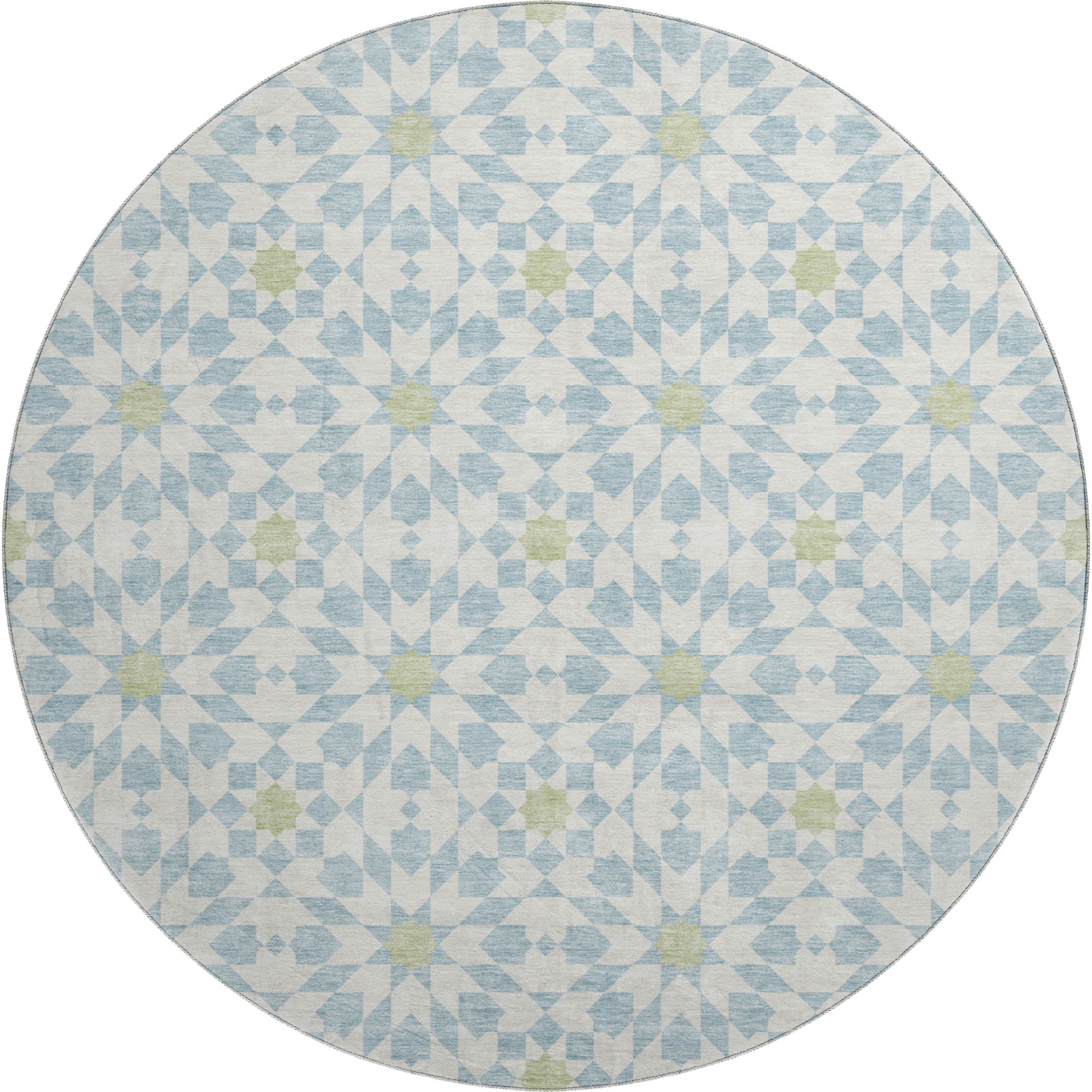 Queenstown Machine Washable Transitional Sky Blue Rug 8' x 8' #shape_Round