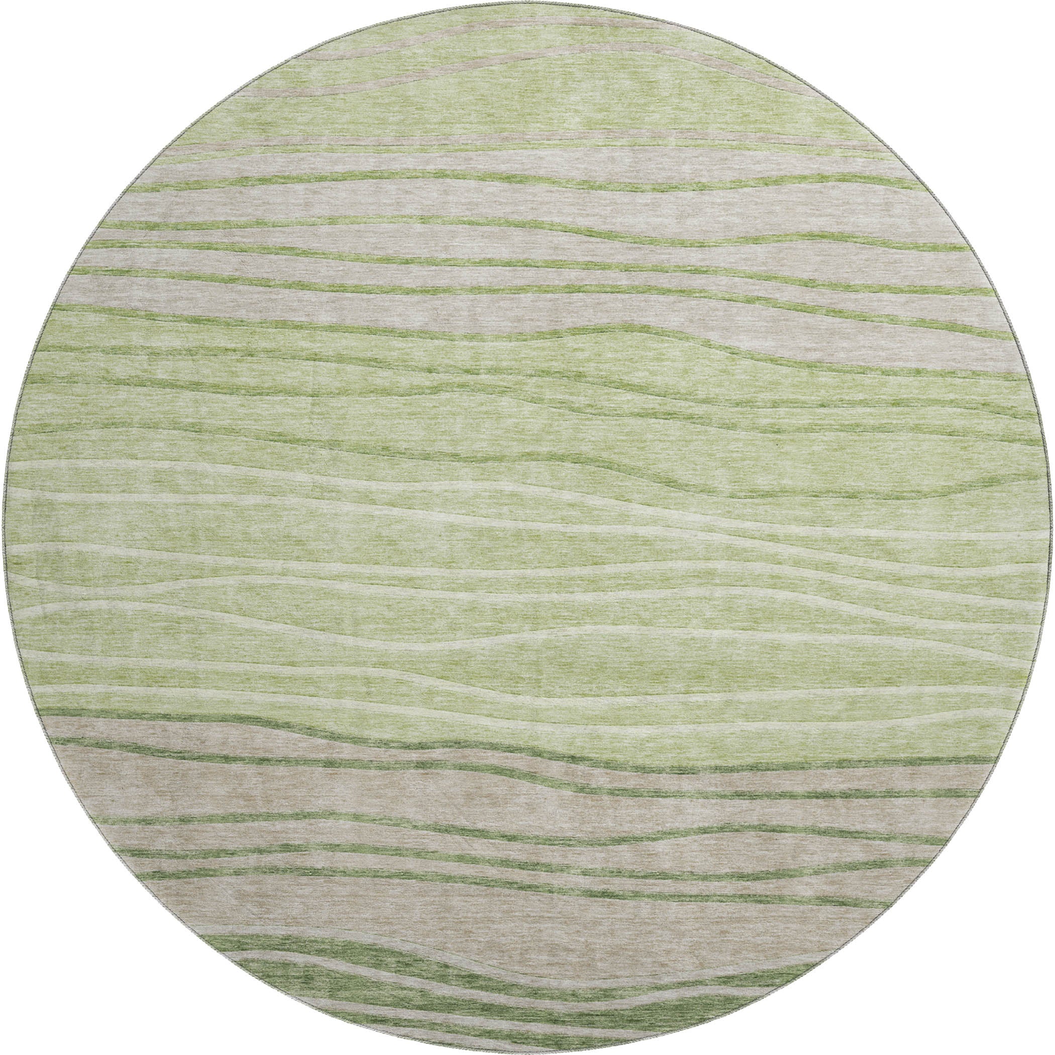 Seoul Machine Washable Transitional Aloe Green Rug 8' x 8' #shape_Round
