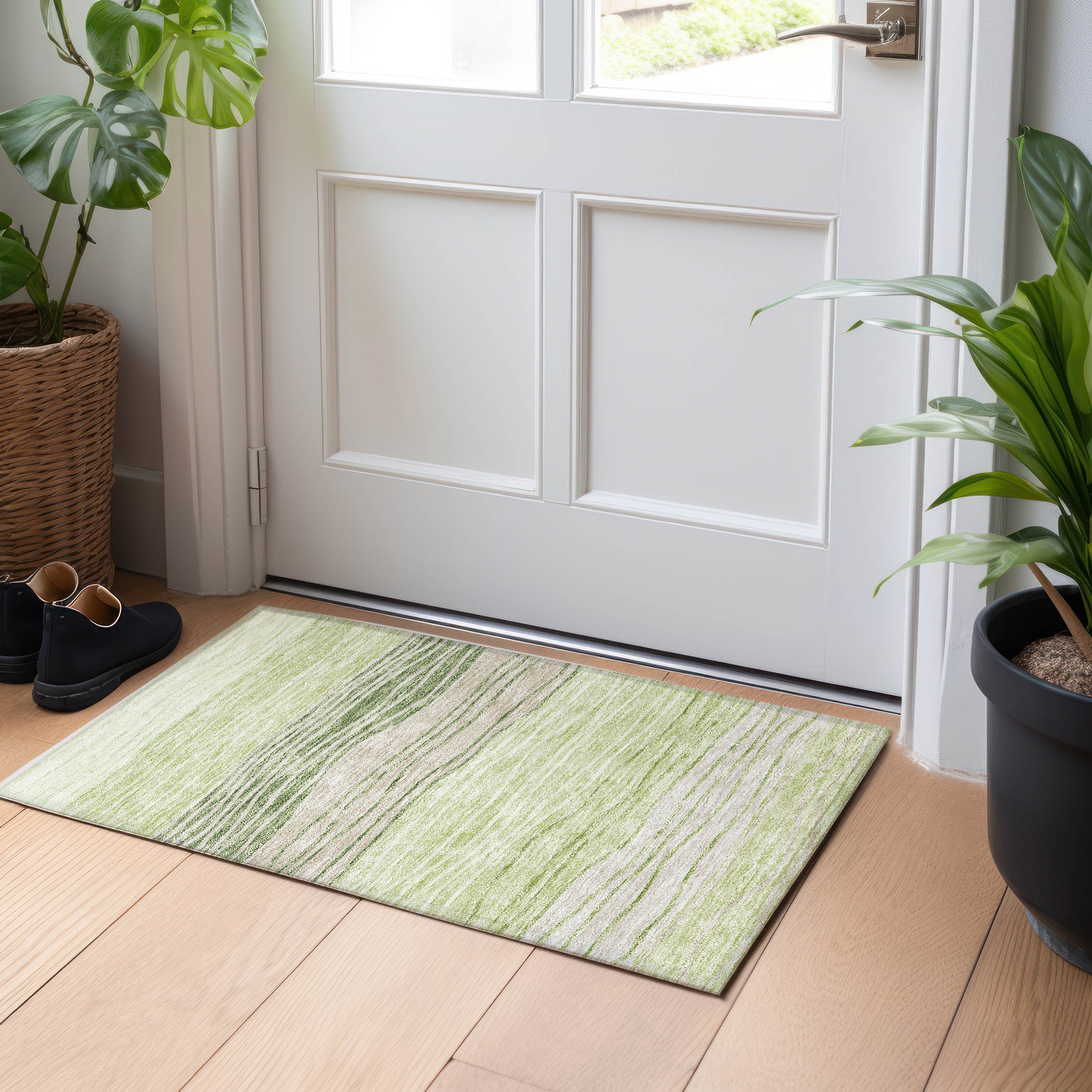 Seoul Machine Washable Transitional Aloe Green Rug 1'8" x 2'6" #shape_Rectangle