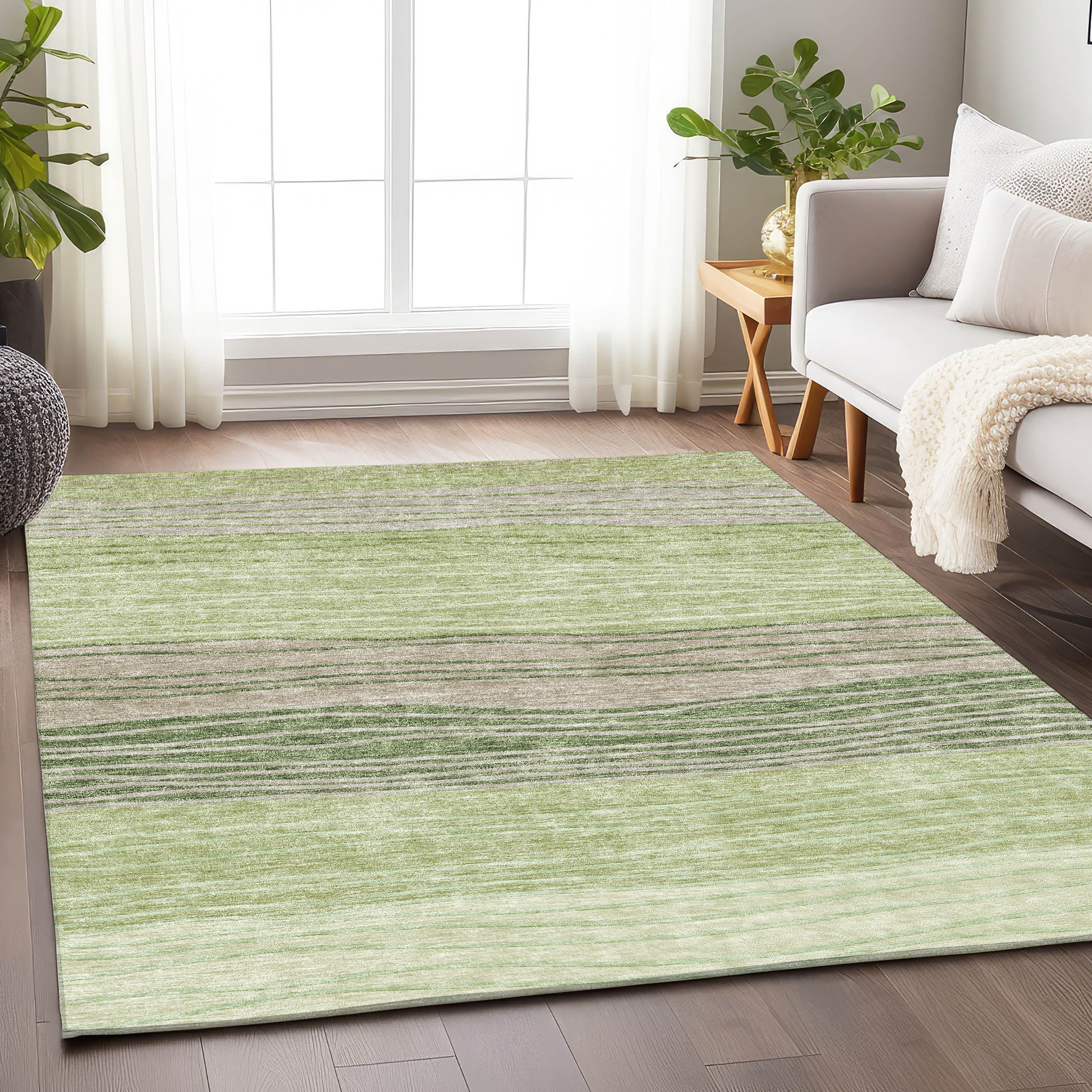 Seoul Machine Washable Transitional Aloe Green Rug 2'6" x 3'10" #shape_Rectangle