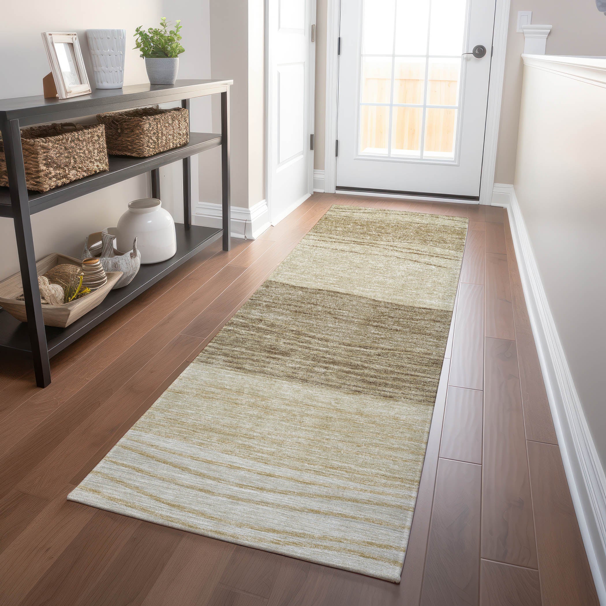 Seoul Machine Washable Transitional Beige Brown Rug 2'3" x 7'6" #shape_Runner