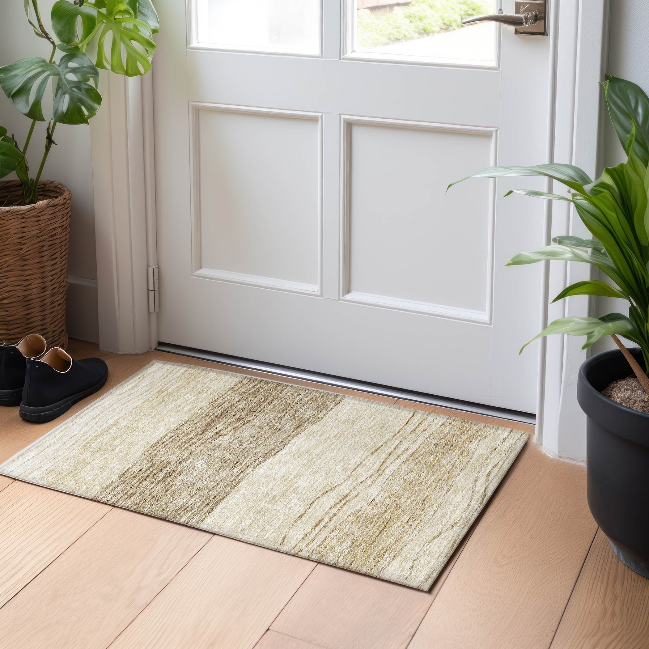 Seoul Machine Washable Transitional Beige Brown Rug 1'8" x 2'6" #shape_Rectangle