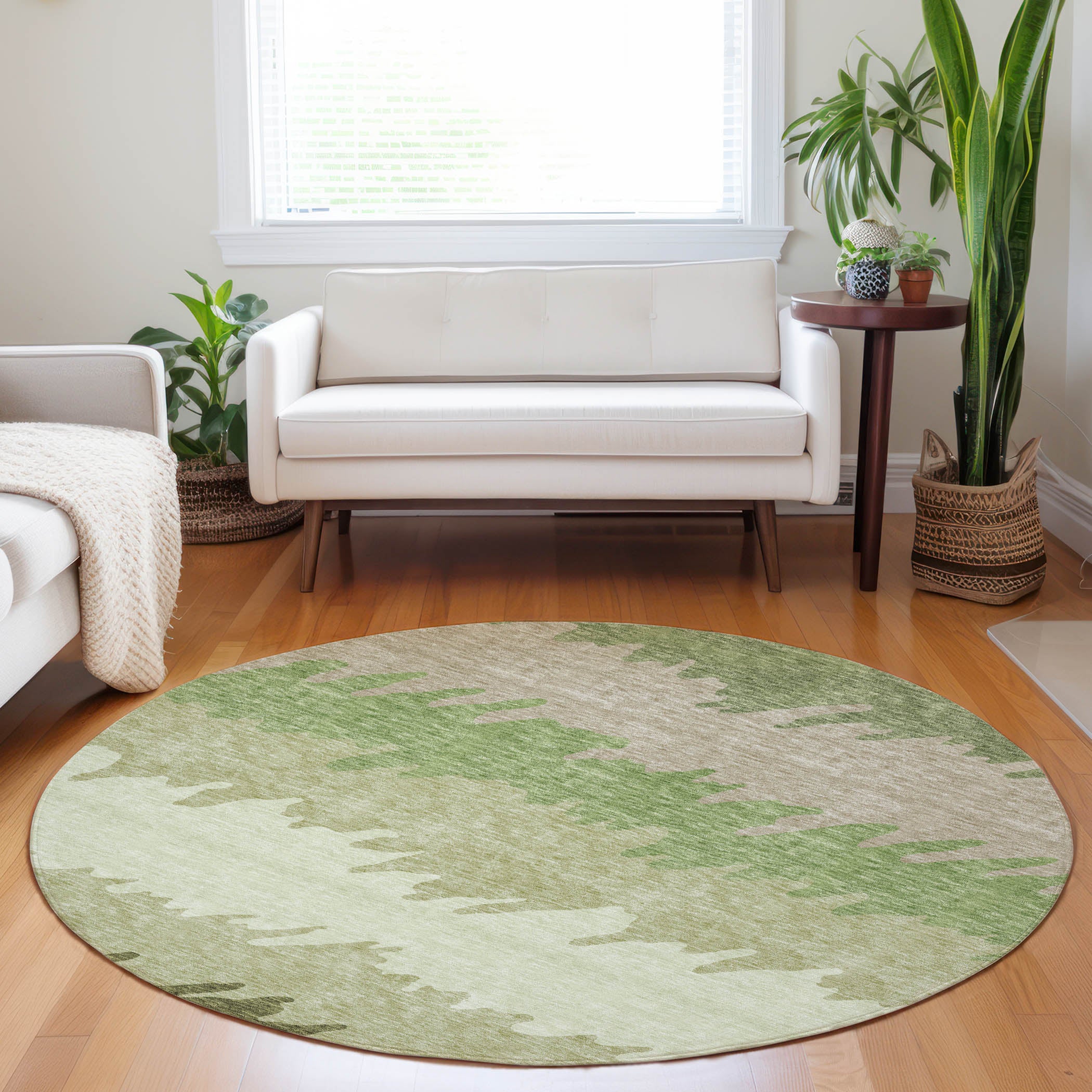 Tallinn Machine Washable Transitional Green Rug 8' x 8' #shape_Round