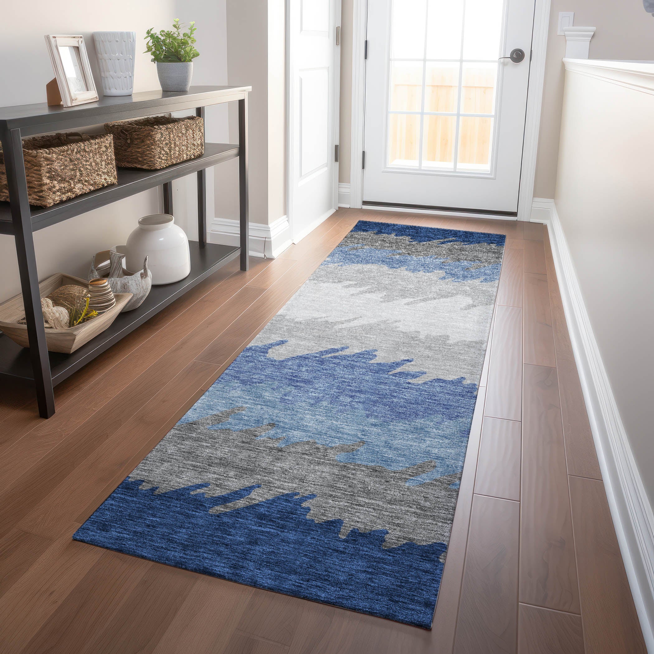 Tallinn Machine Washable Transitional Navy Blue Rug 2'3" x 7'6" #shape_Runner
