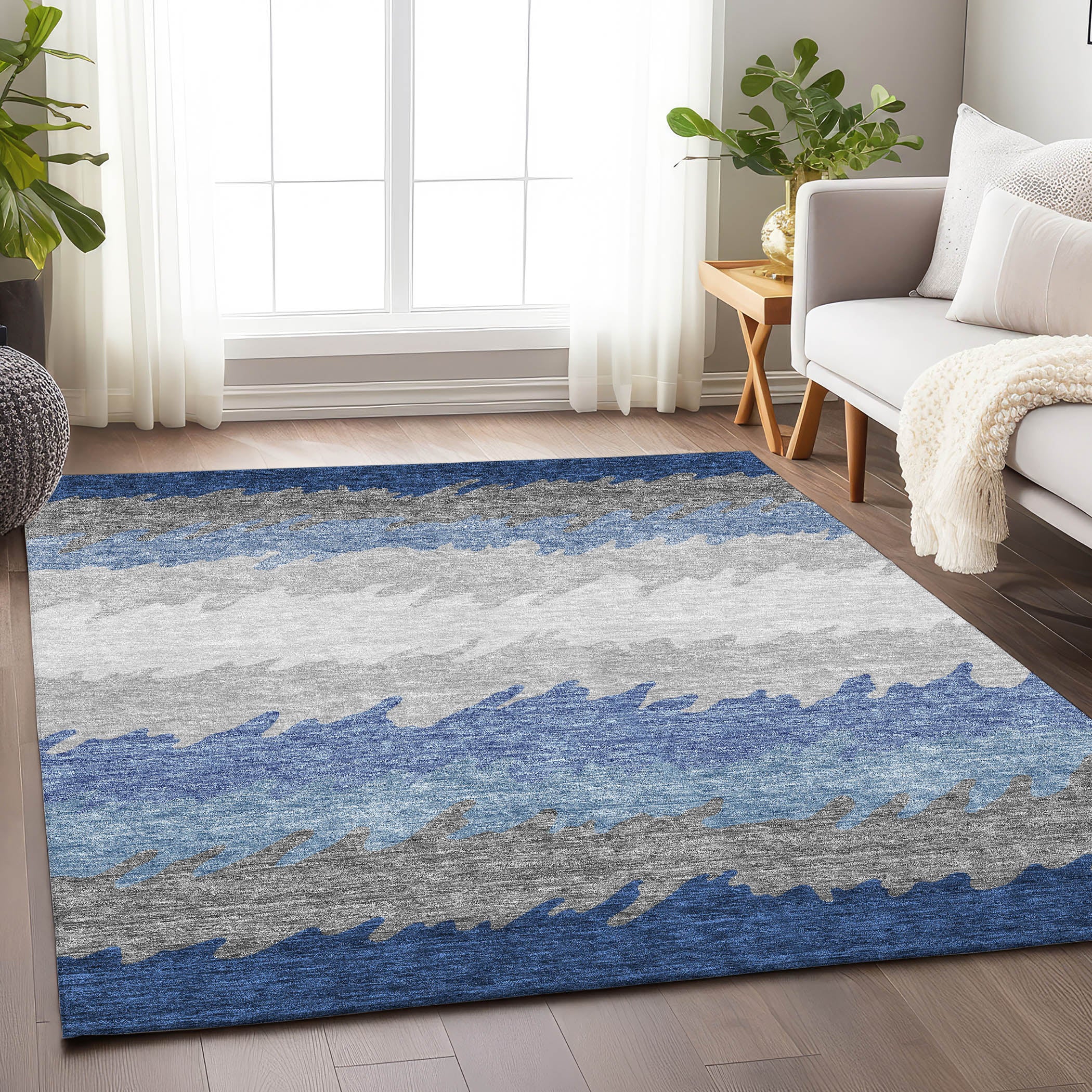 Tallinn Machine Washable Transitional Navy Blue Rug 2'6" x 3'10" #shape_Rectangle