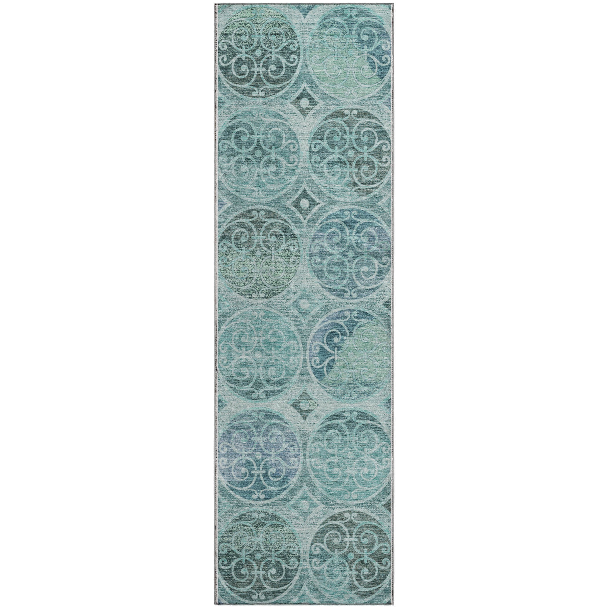 Marrakech Machine Washable Transitional Teal Rug 2'3" x 7'6" #shape_Runner