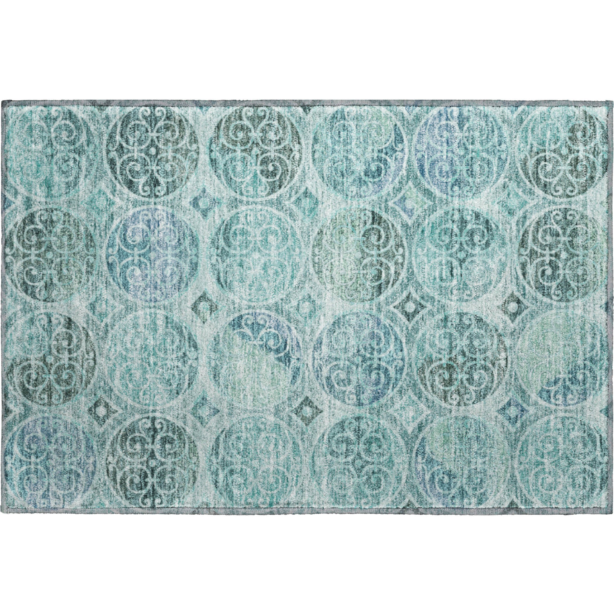 Marrakech Machine Washable Transitional Teal Rug 1'8" x 2'6" #shape_Rectangle