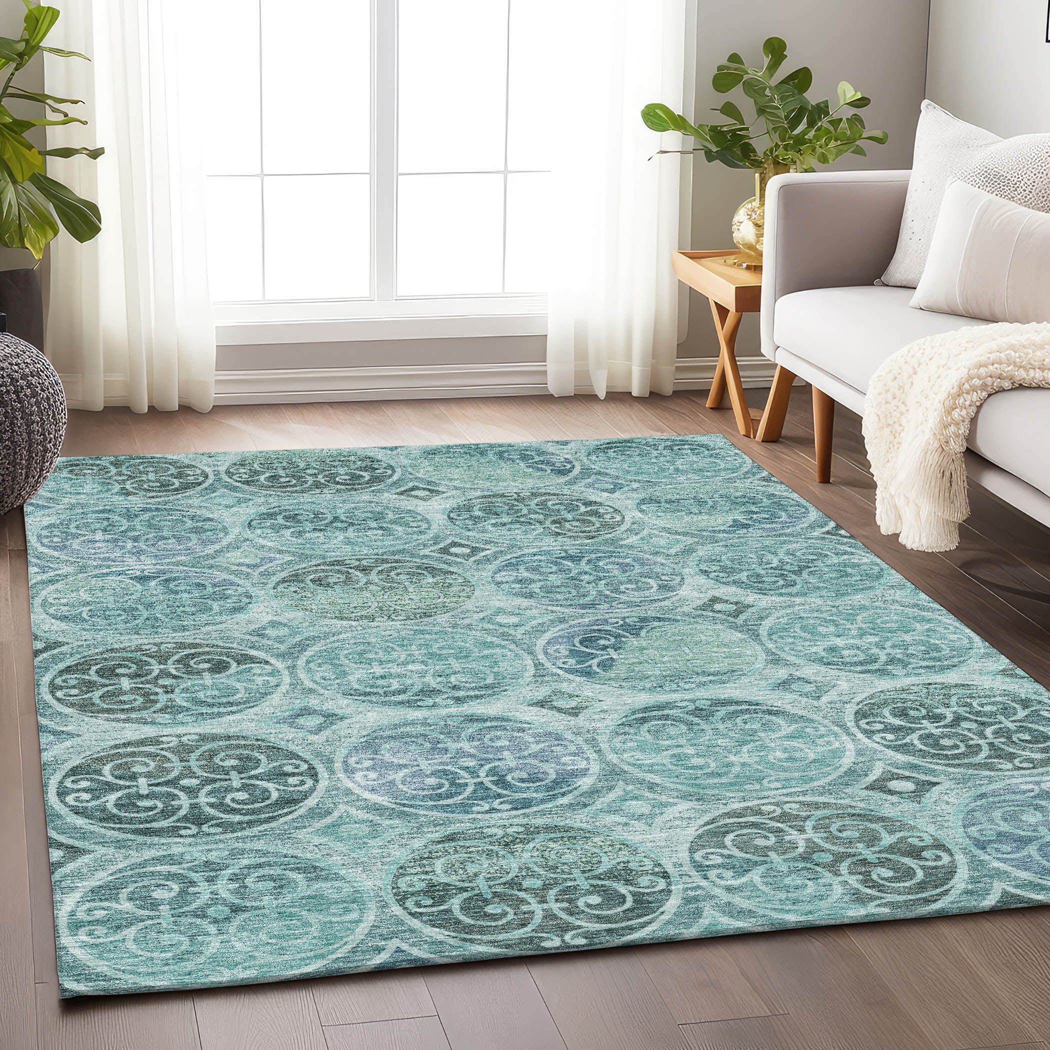 Marrakech Machine Washable Transitional Teal Rug 2'6" x 3'10" #shape_Rectangle