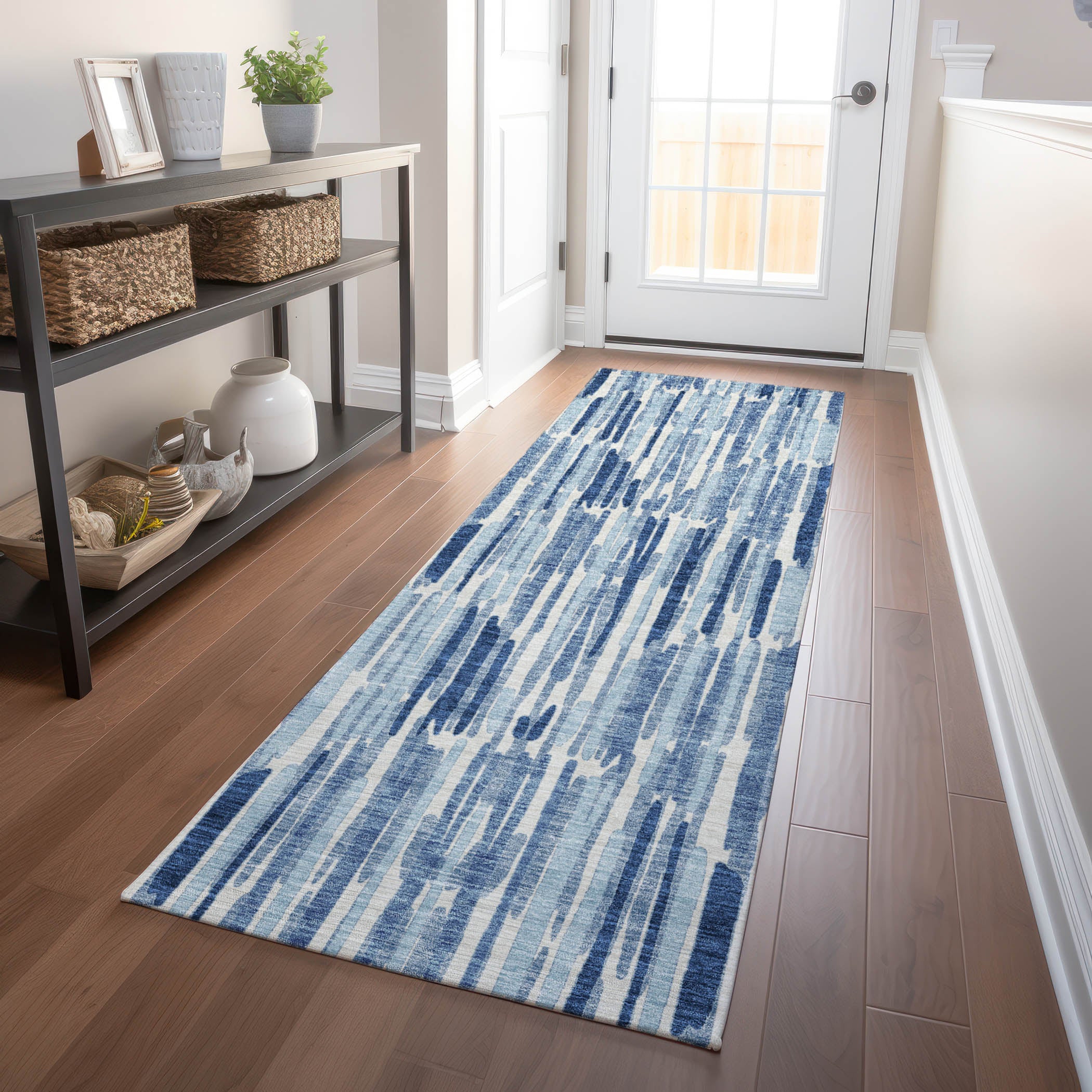 Cartagena Machine Washable Transitional Blue Rug 2'3" x 7'6" #shape_Runner