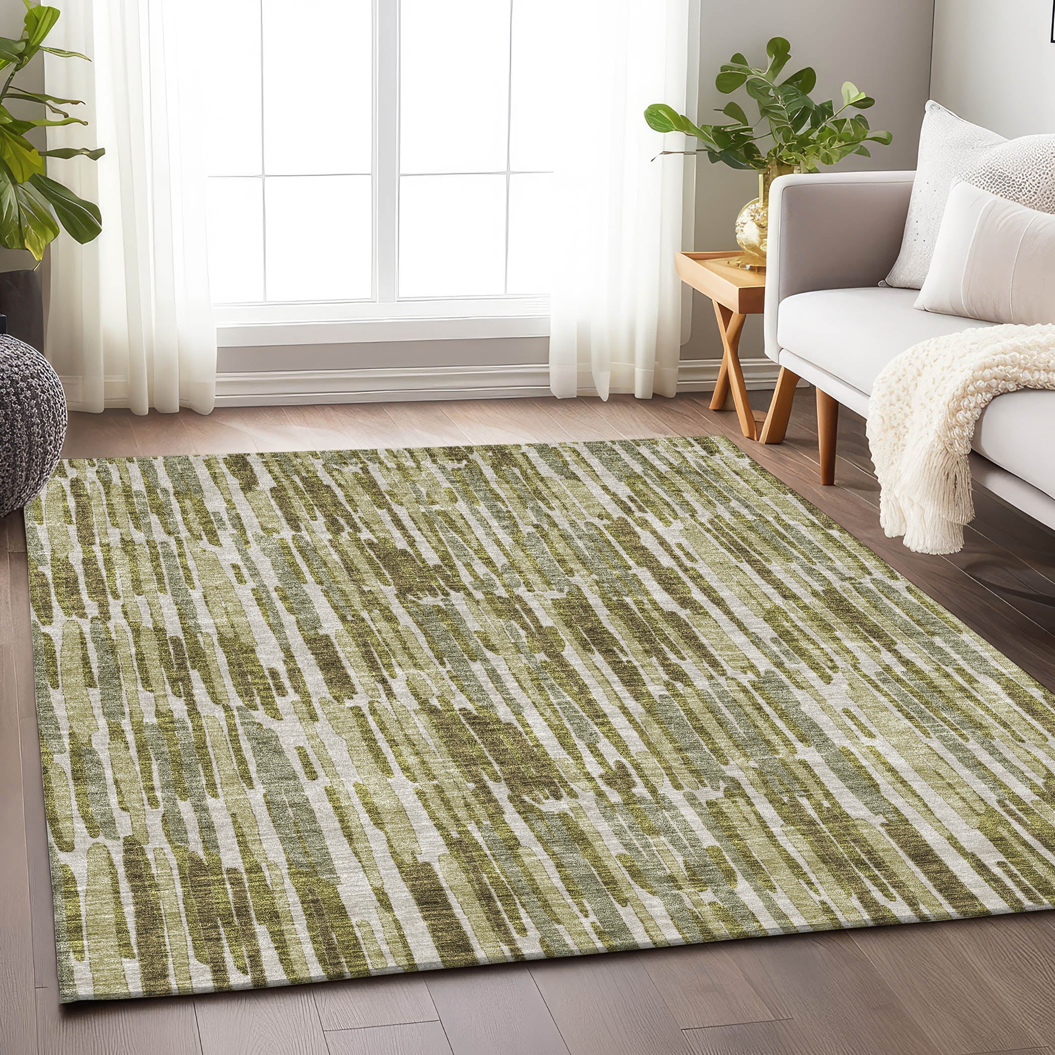 Cartagena Machine Washable Transitional Olive Green Rug 2'6" x 3'10" #shape_Rectangle