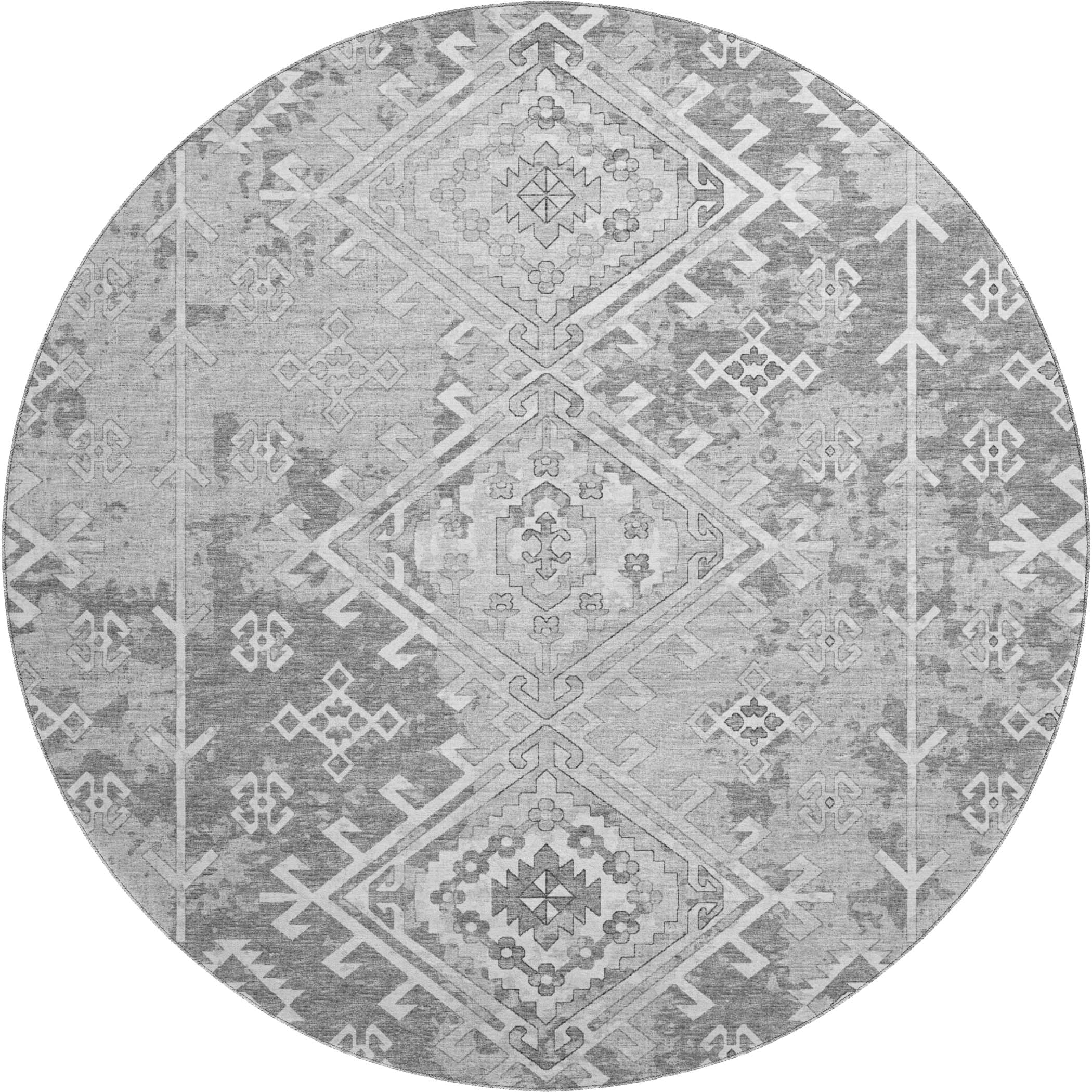 Zanzibar Machine Washable Transitional Ash Gray Rug 8' x 8' #shape_Round