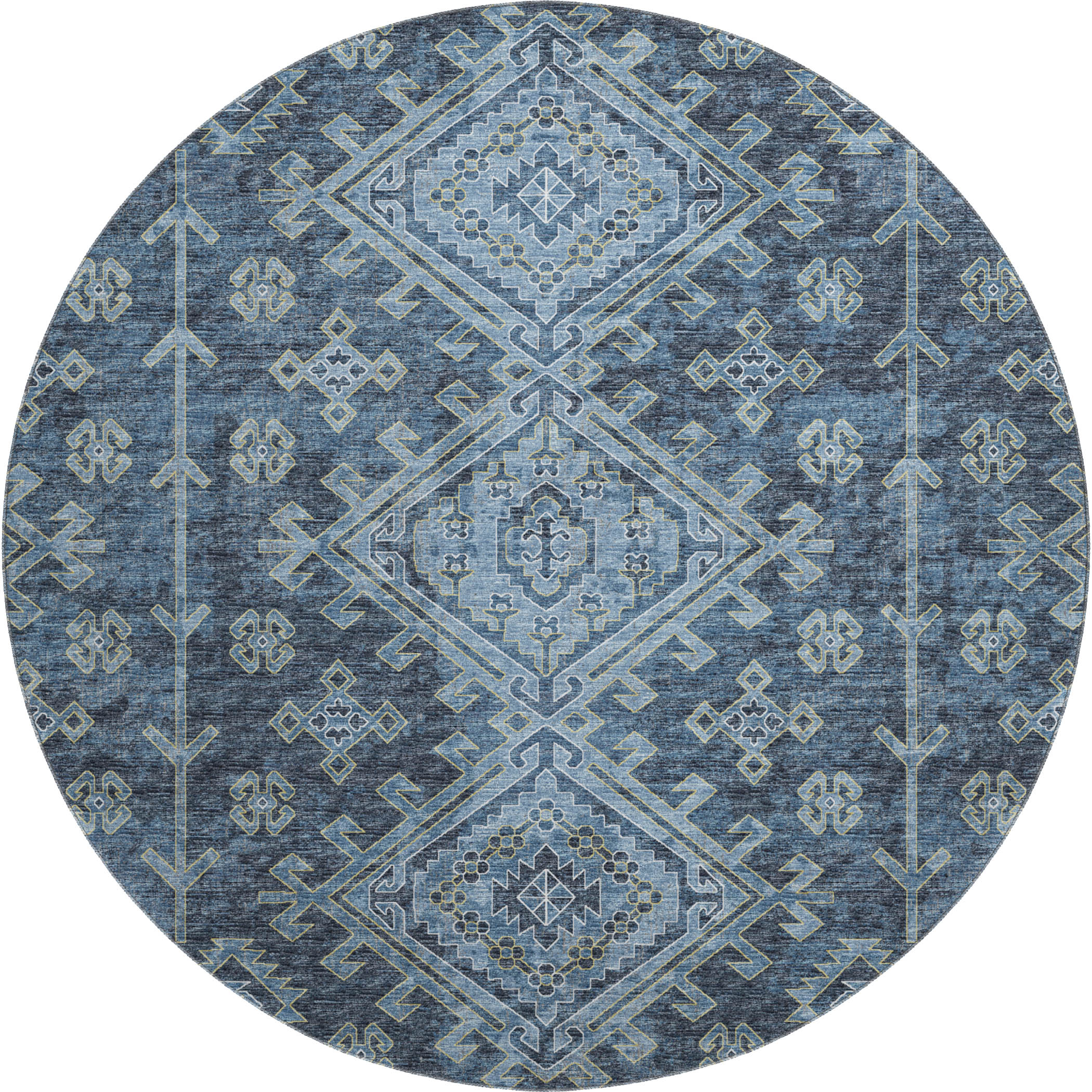 Zanzibar Machine Washable Transitional Blue Rug 8' x 8' #shape_Round