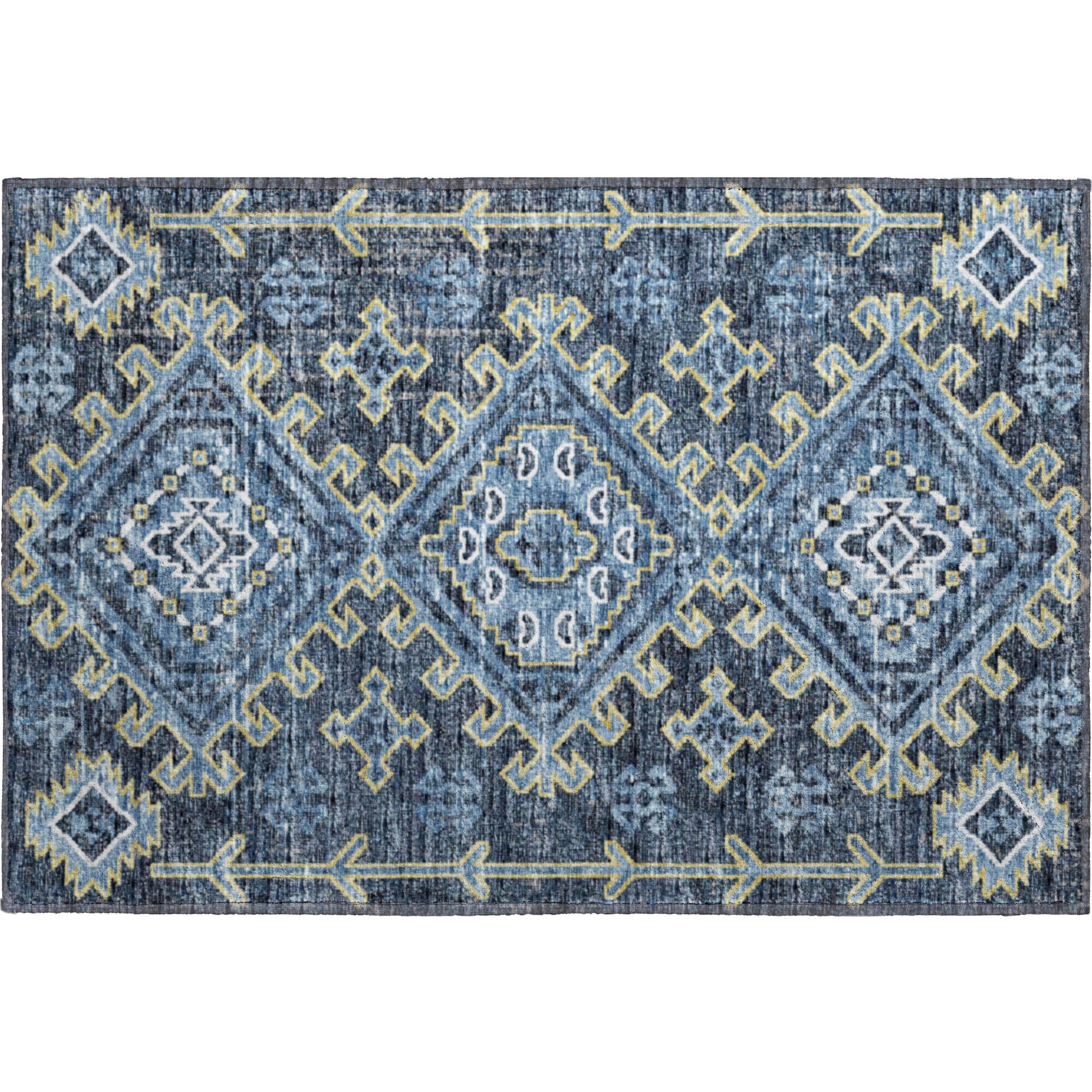 Zanzibar Machine Washable Transitional Blue Rug 1'8" x 2'6" #shape_Rectangle