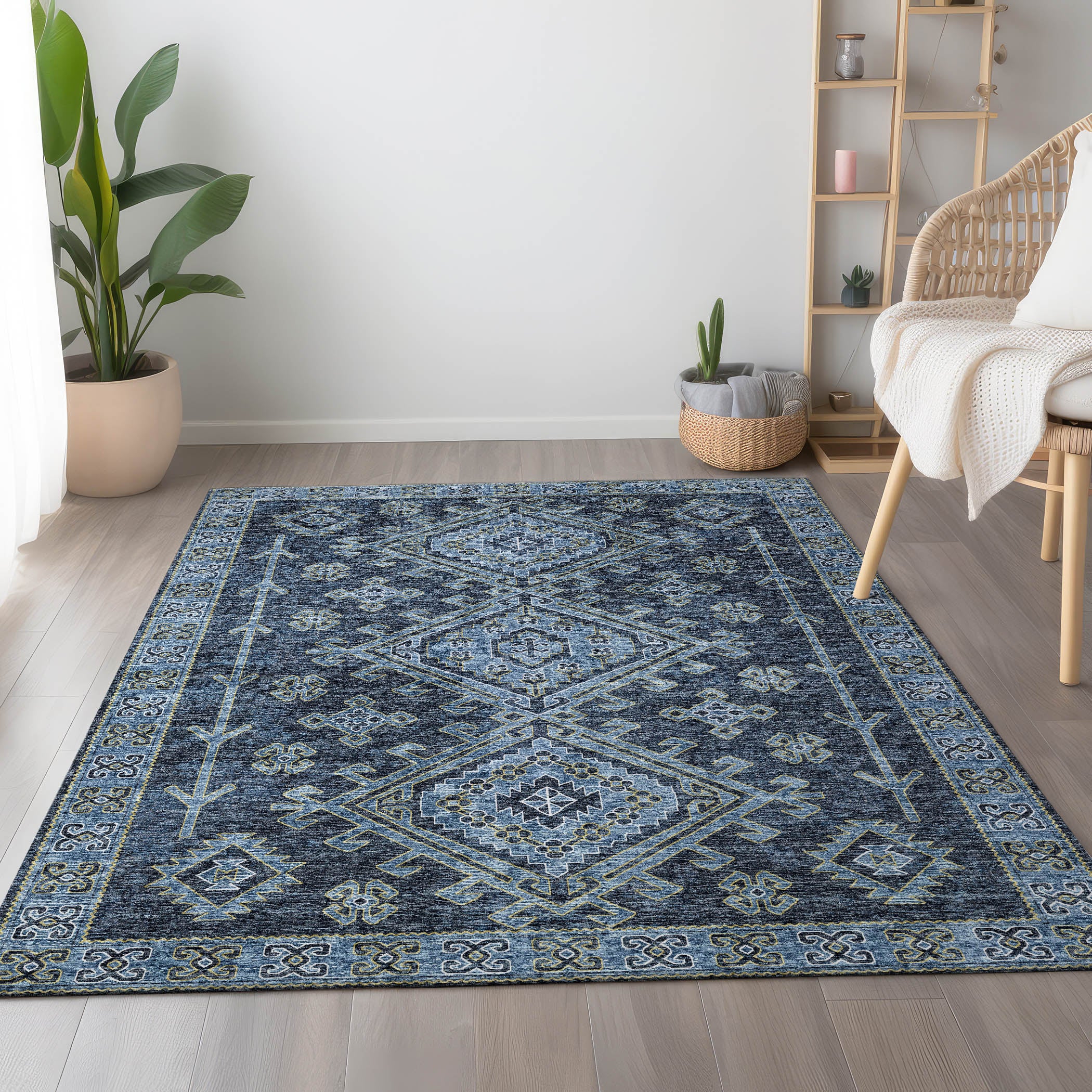 Zanzibar Machine Washable Transitional Blue Rug 2'6" x 3'10" #shape_Rectangle