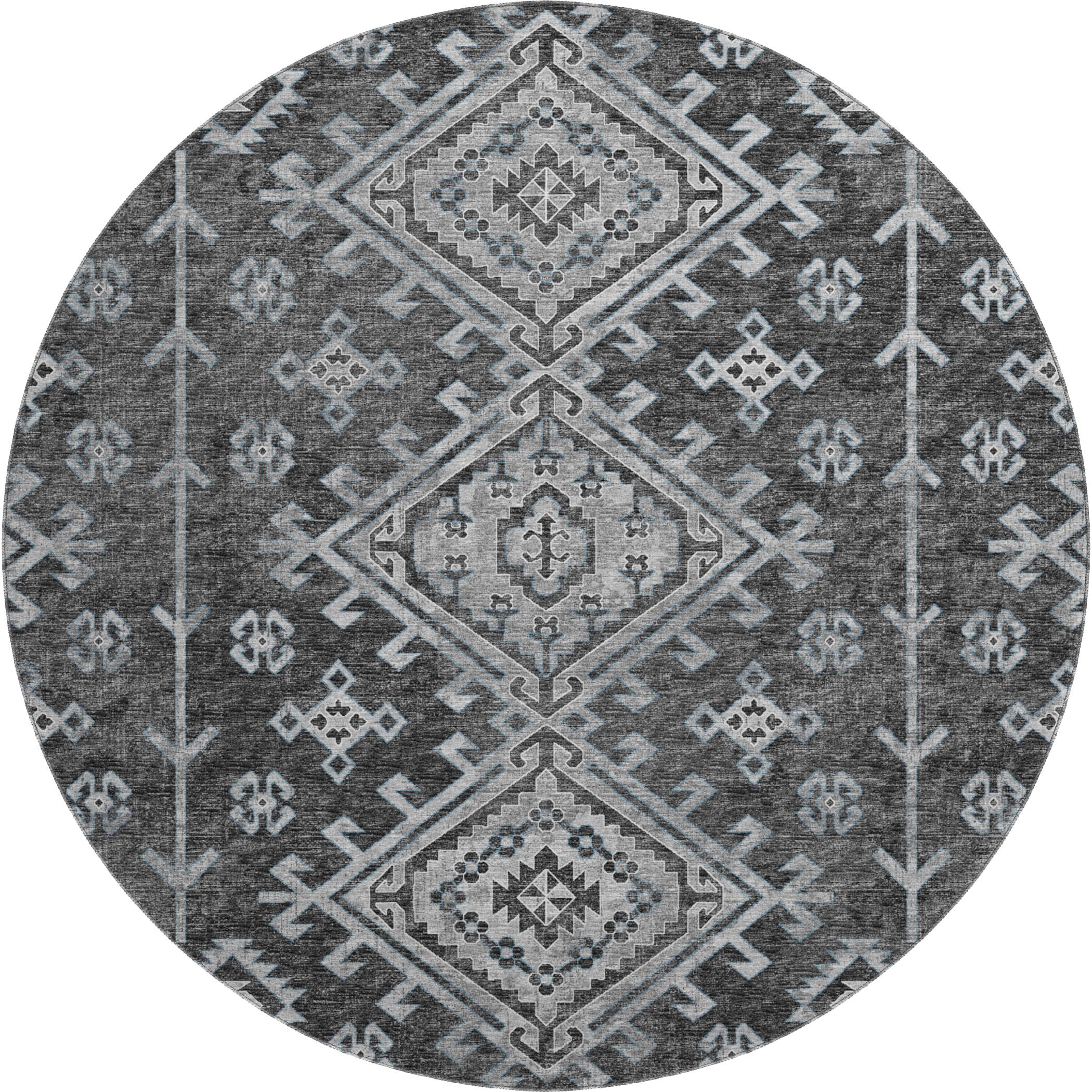 Zanzibar Machine Washable Transitional Shadow Gray Rug 8' x 8' #shape_Round