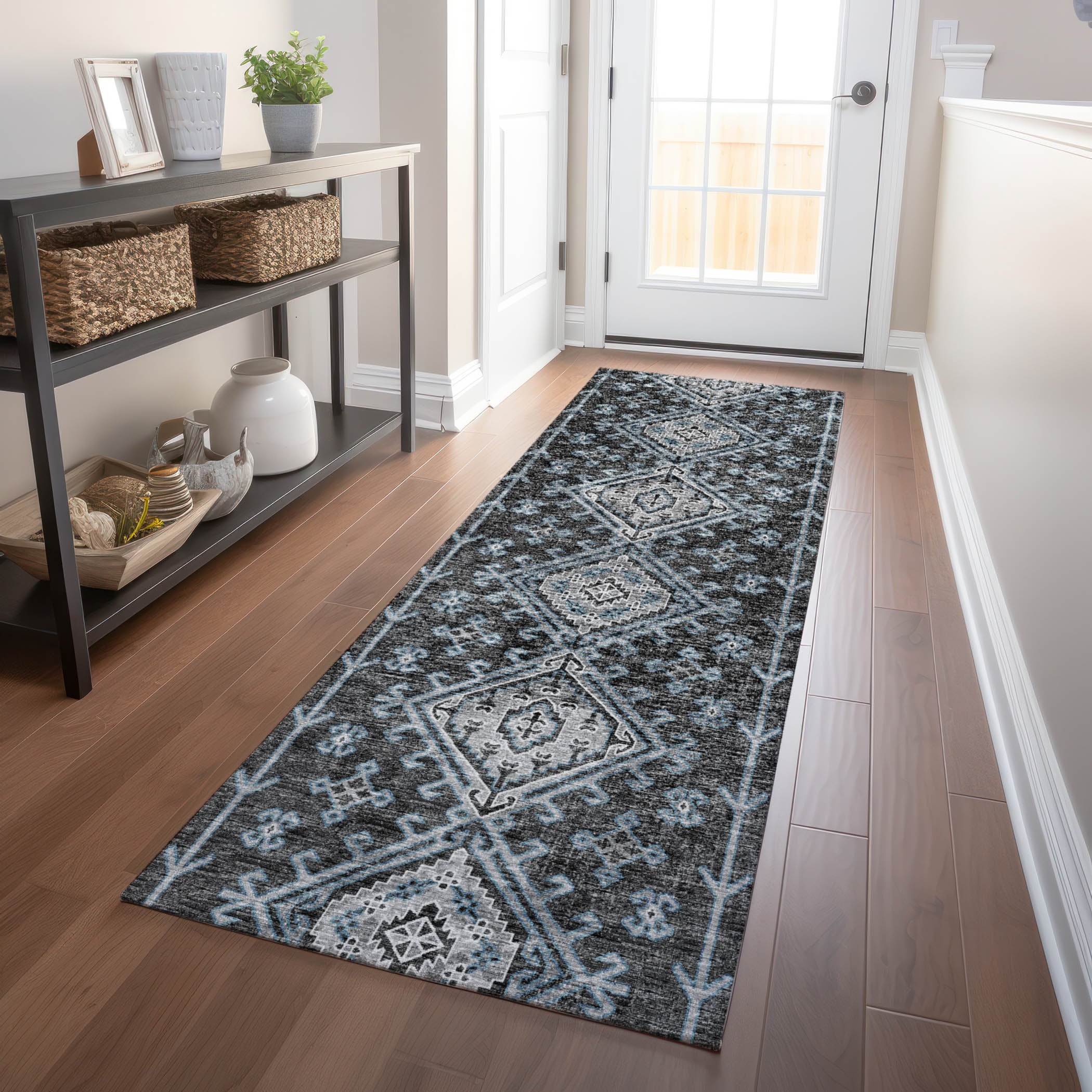 Zanzibar Machine Washable Transitional Shadow Gray Rug 2'3" x 7'6" #shape_Runner