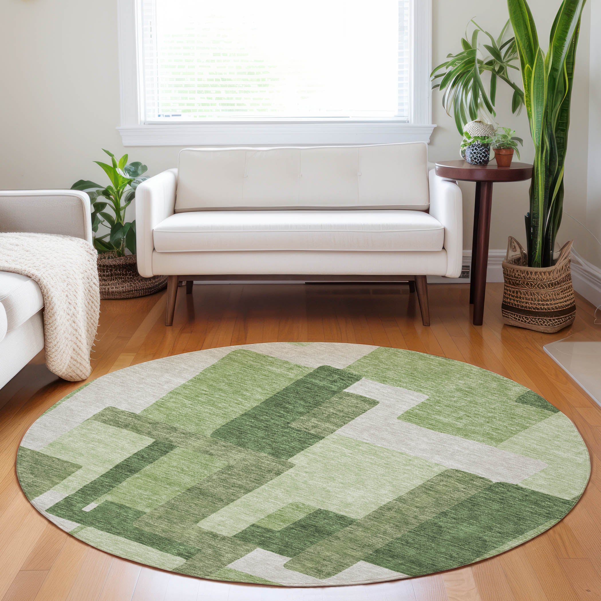 Marrakech Machine Washable Transitional Green Rug 8' x 8' #shape_Round