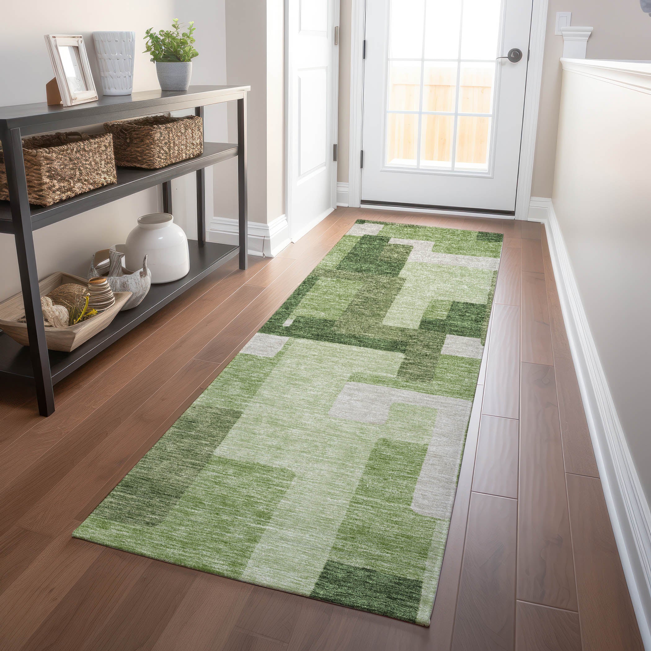 Marrakech Machine Washable Transitional Green Rug 2'3" x 7'6" #shape_Runner