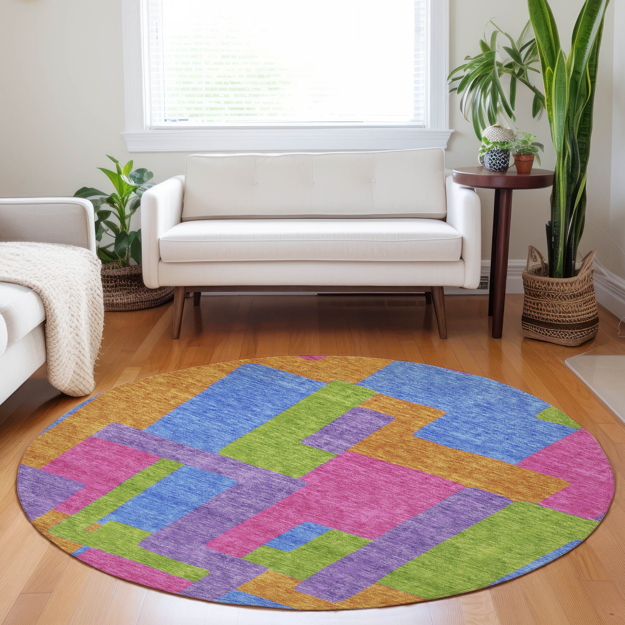 Marrakech Machine Washable Transitional Purple Rug 8' x 8' #shape_Round