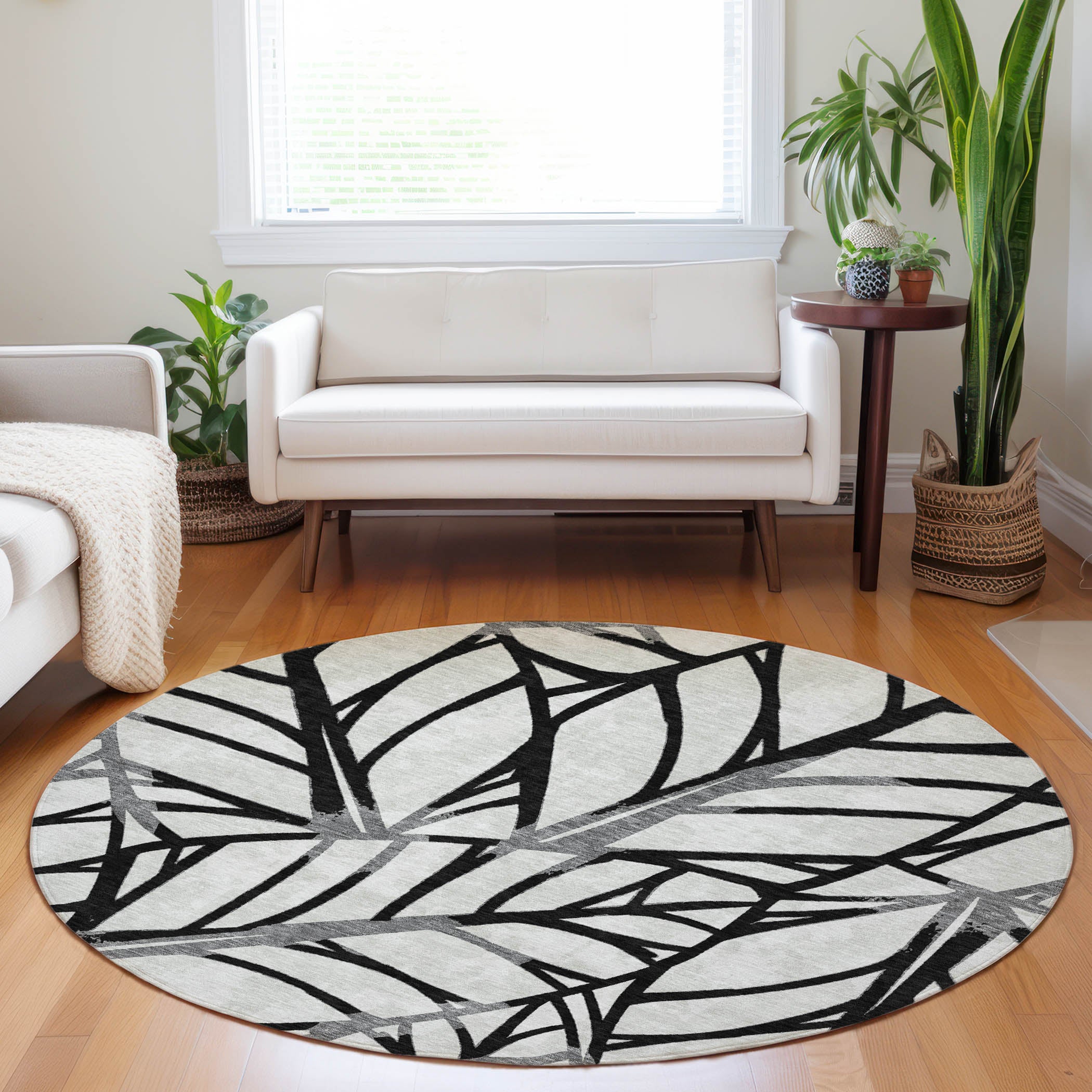 Ghent Machine Washable Transitional Black Rug 8' x 8' #shape_Round