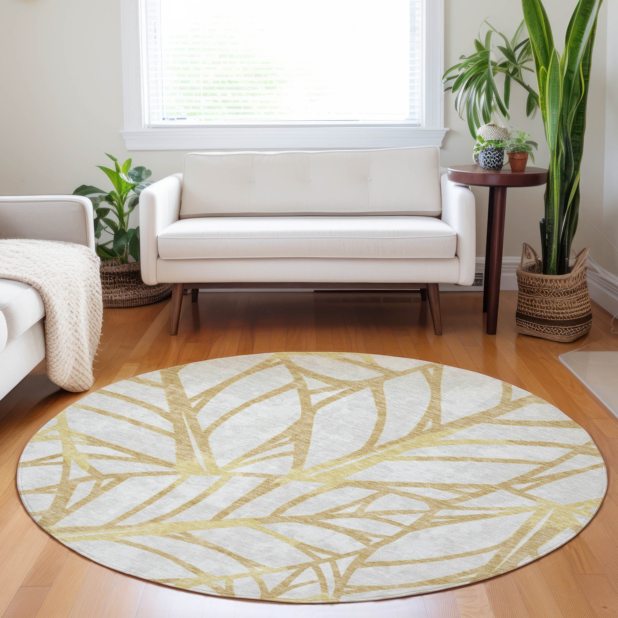 Ghent Machine Washable Transitional Gold Rug 8' x 8' #shape_Round