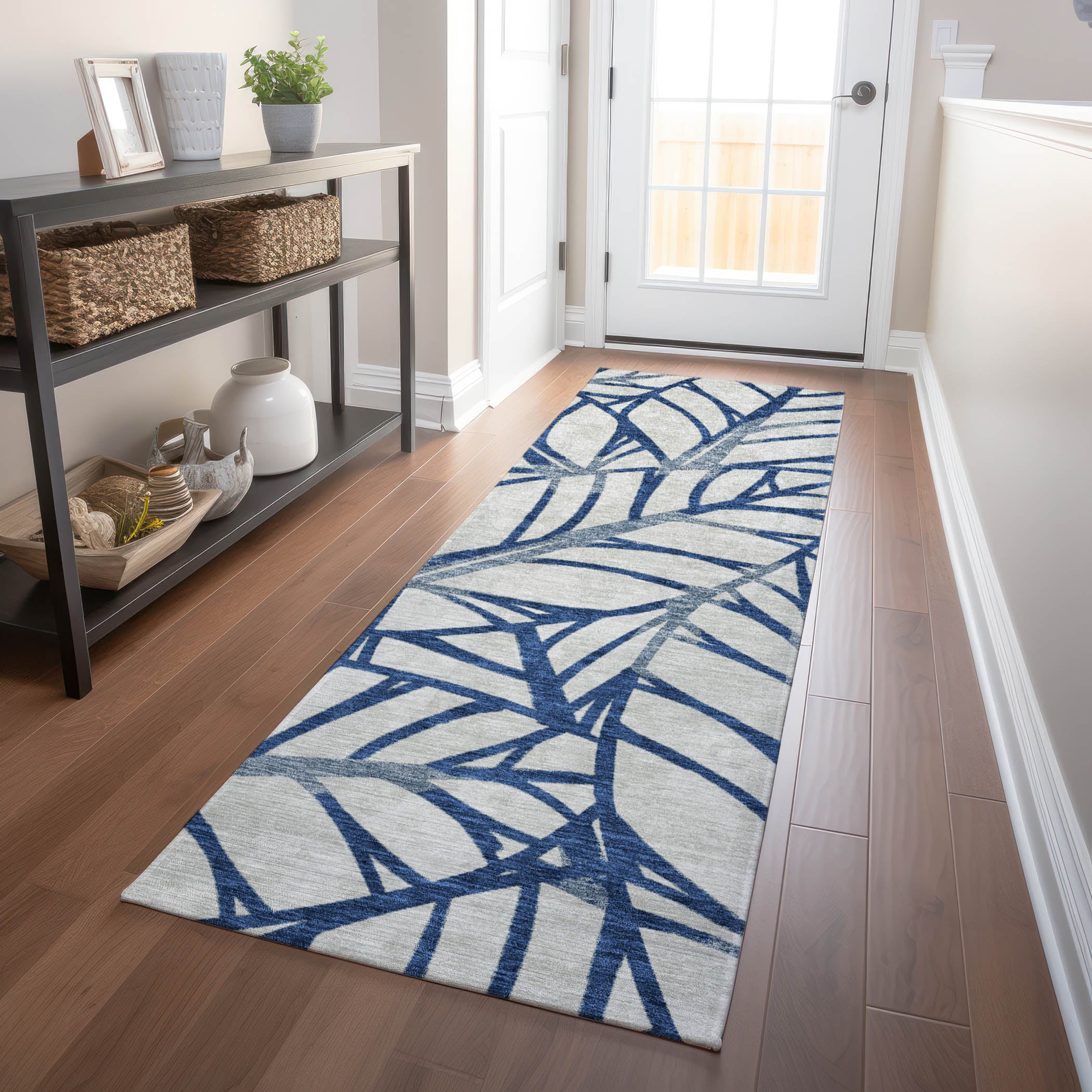 Ghent Machine Washable Transitional Navy Blue Rug 2'3" x 7'6" #shape_Runner