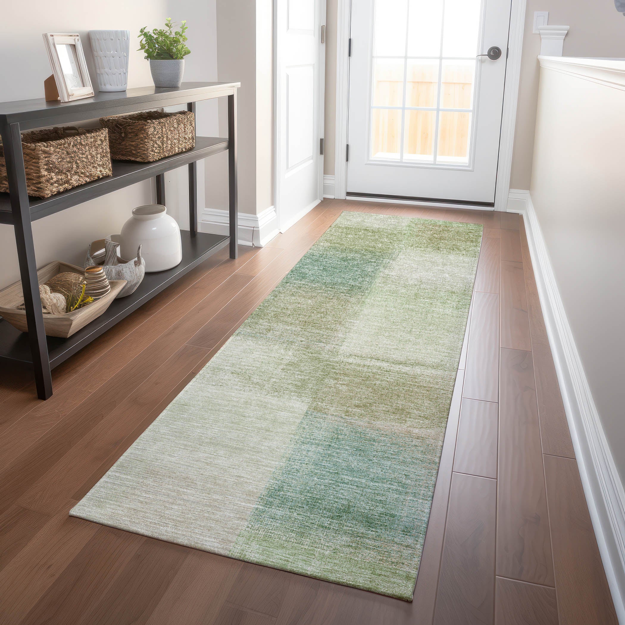Lisbon Machine Washable Transitional Aloe Green Rug 2'3" x 7'6" #shape_Runner