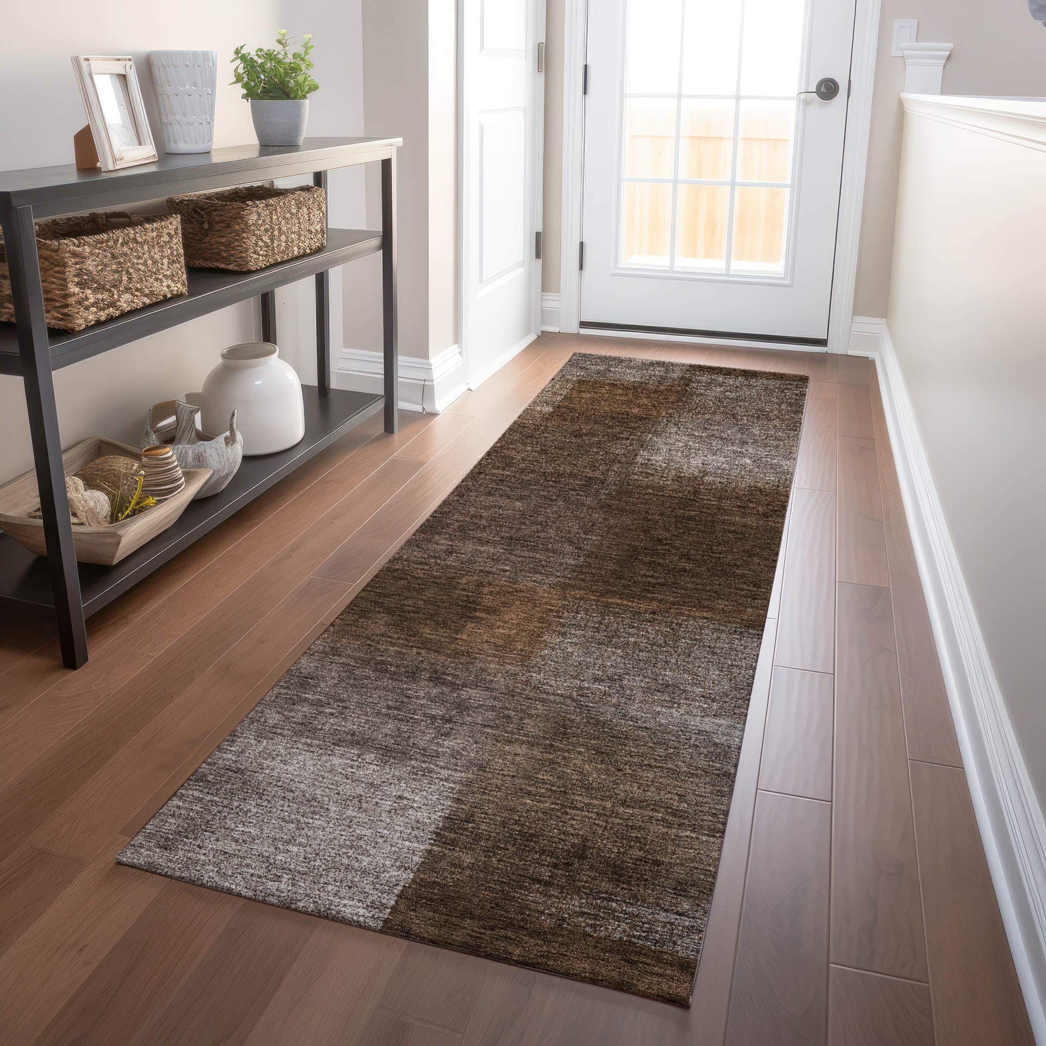 Lisbon Machine Washable Transitional Chocolate Brown Rug 2'3" x 7'6" #shape_Runner