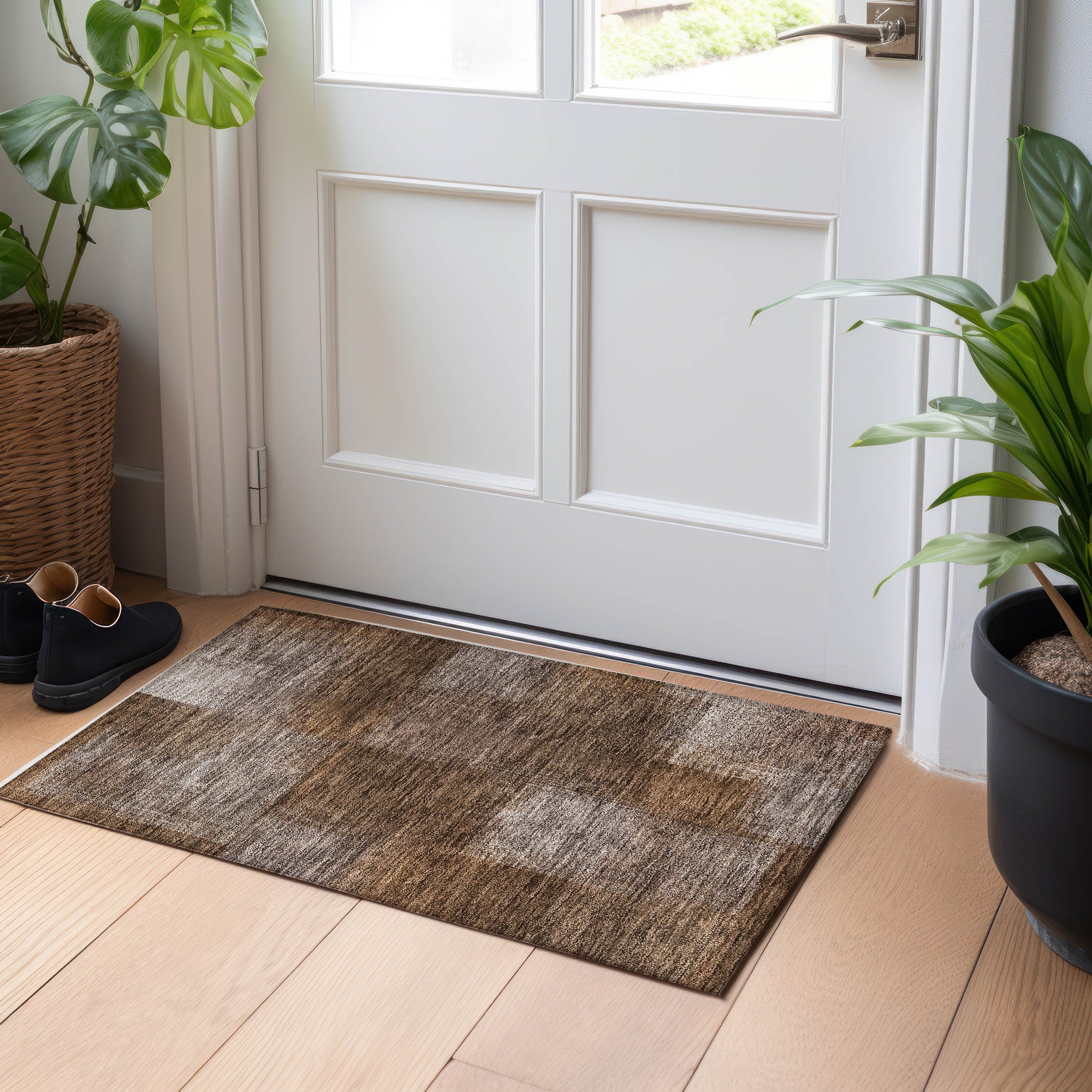 Lisbon Machine Washable Transitional Chocolate Brown Rug 1'8" x 2'6" #shape_Rectangle
