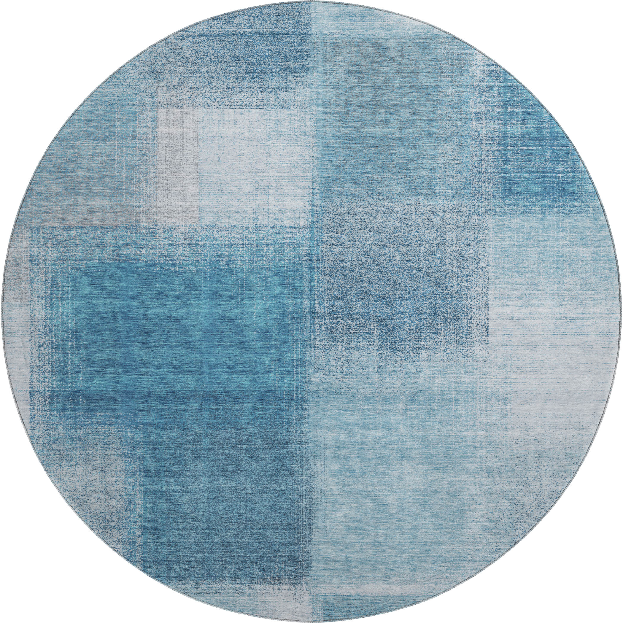 Lisbon Machine Washable Transitional Denim Blue Rug 8' x 8' #shape_Round