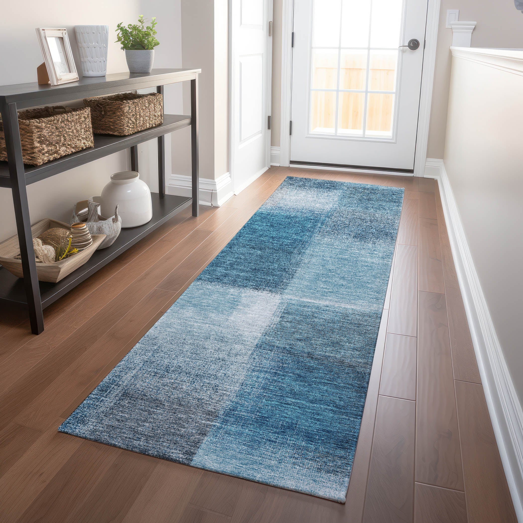 Lisbon Machine Washable Transitional Denim Blue Rug 2'3" x 7'6" #shape_Runner