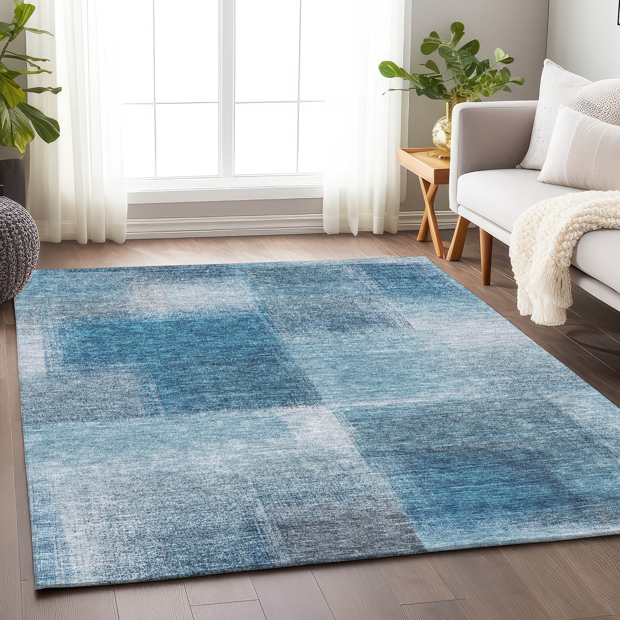 Lisbon Machine Washable Transitional Denim Blue Rug 2'6" x 3'10" #shape_Rectangle