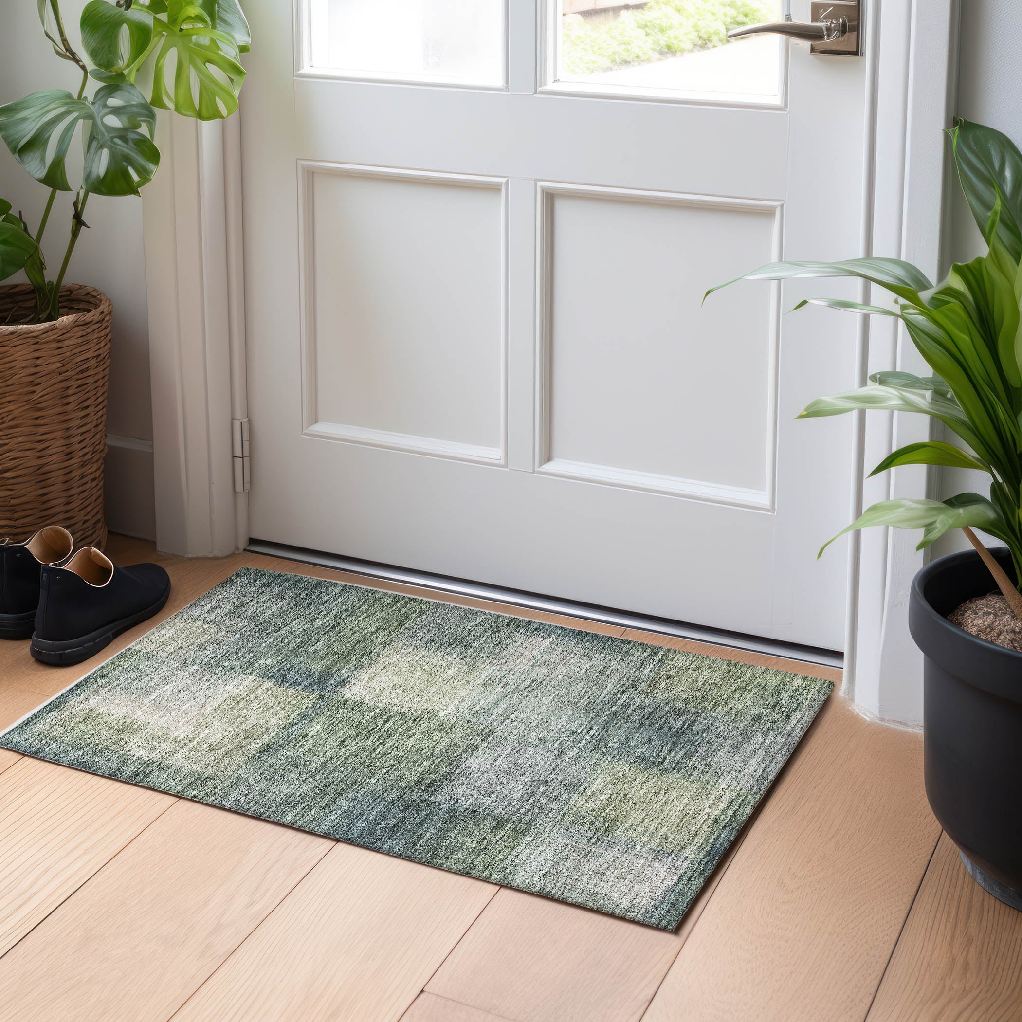 Lisbon Machine Washable Transitional Olive Green Rug 1'8" x 2'6" #shape_Rectangle