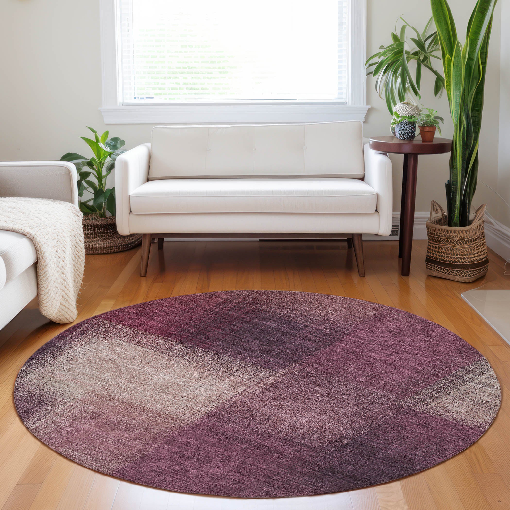 Lisbon Machine Washable Transitional Plum Purple Rug 8' x 8' #shape_Round