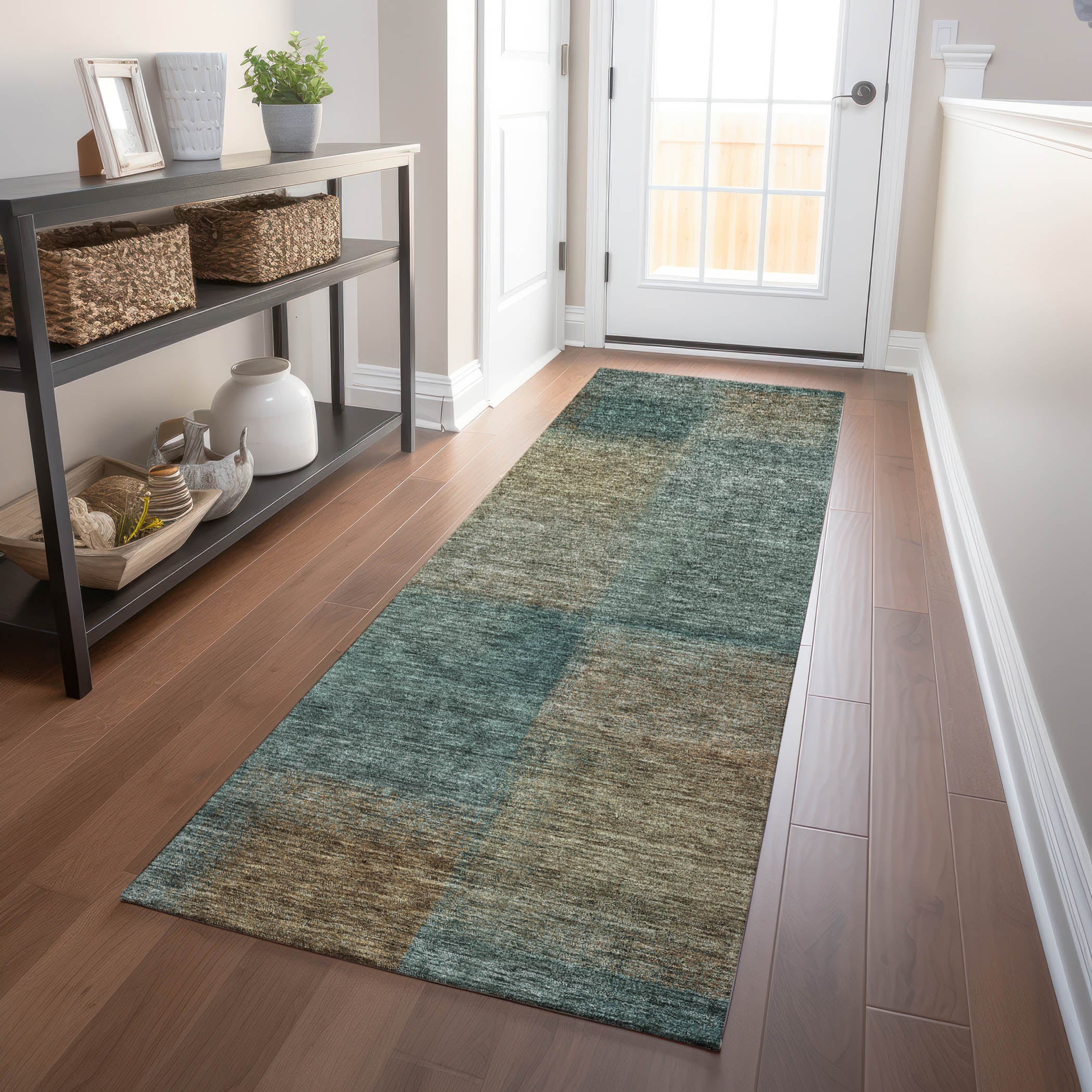Lisbon Machine Washable Transitional Teal Rug 2'3" x 7'6" #shape_Runner