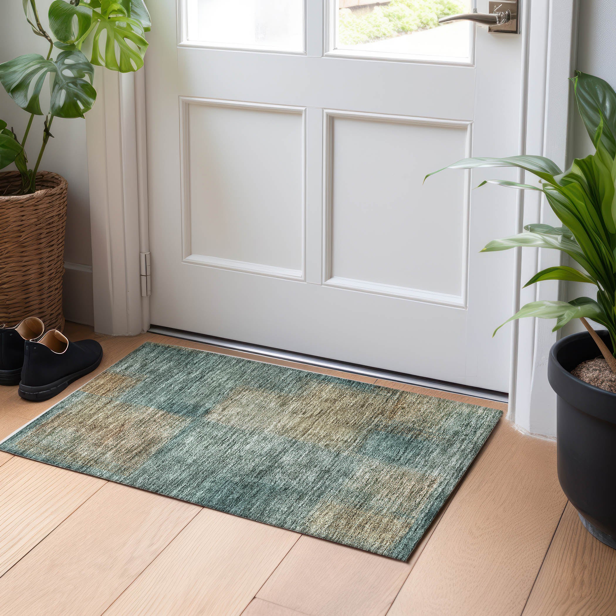 Lisbon Machine Washable Transitional Teal Rug 1'8" x 2'6" #shape_Rectangle