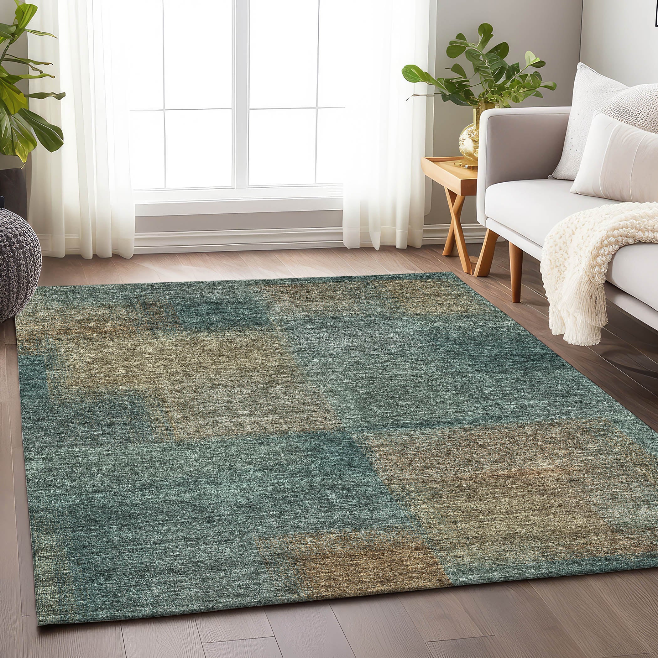 Lisbon Machine Washable Transitional Teal Rug 2'6" x 3'10" #shape_Rectangle