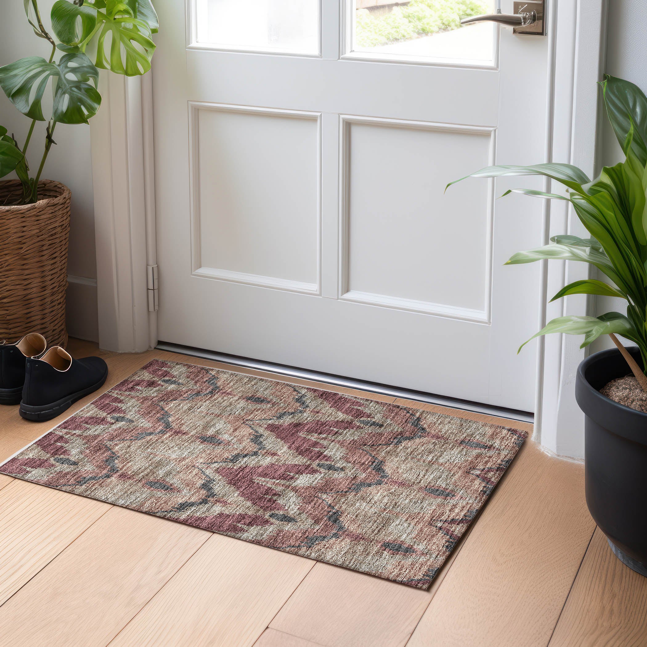 Havana Machine Washable Transitional Burgundy Red Rug 1'8" x 2'6" #shape_Rectangle