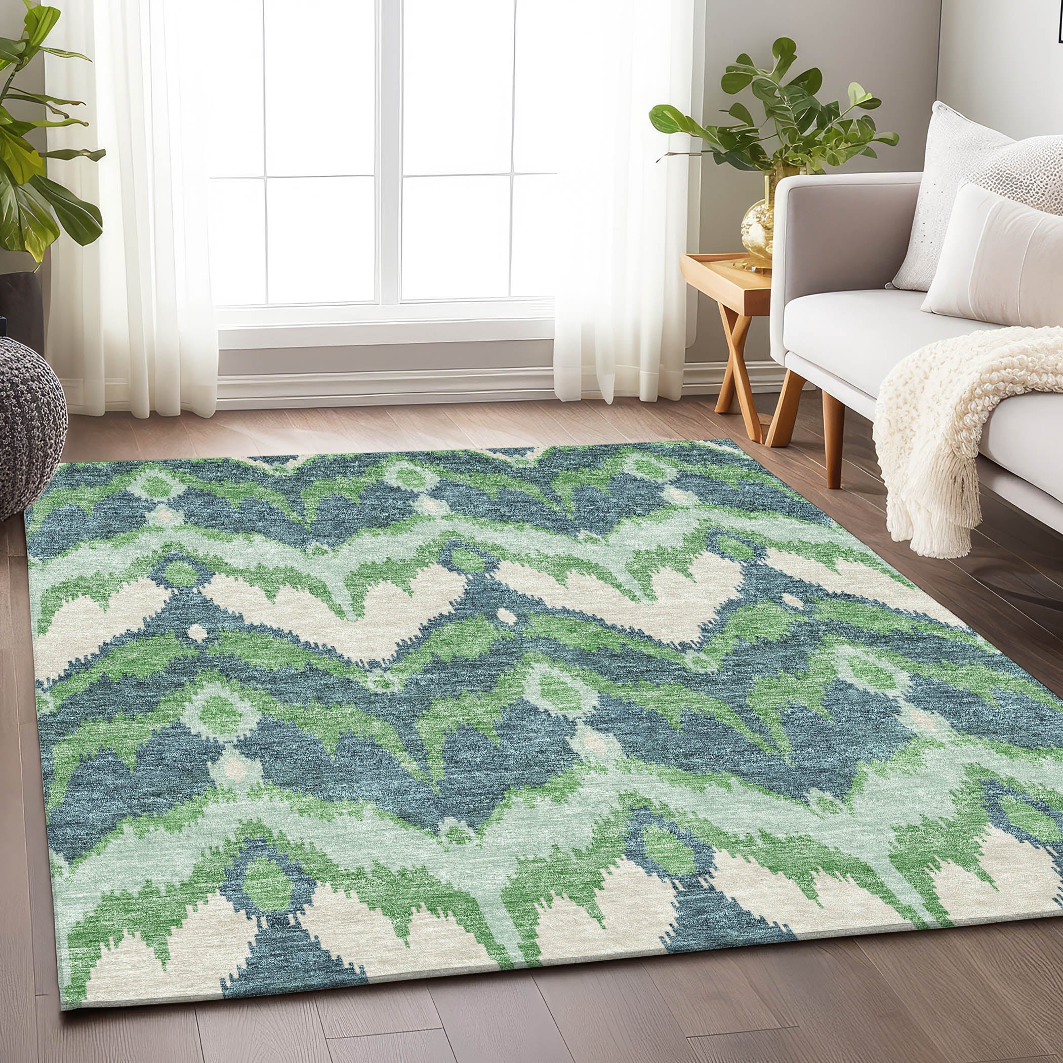 Havana Machine Washable Transitional Green Rug 2'6" x 3'10" #shape_Rectangle
