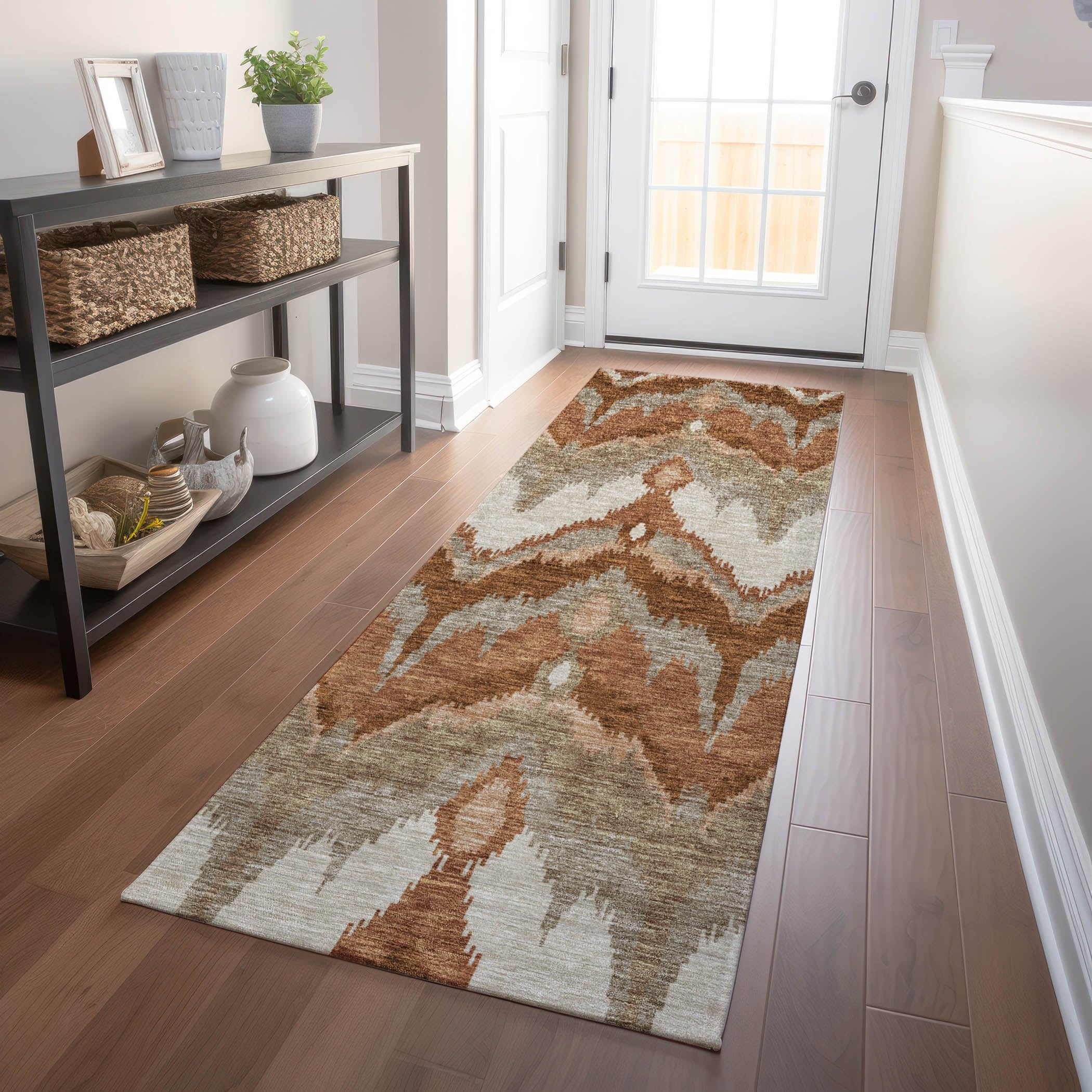Havana Machine Washable Transitional Paprika Orange Rug 2'3" x 7'6" #shape_Runner