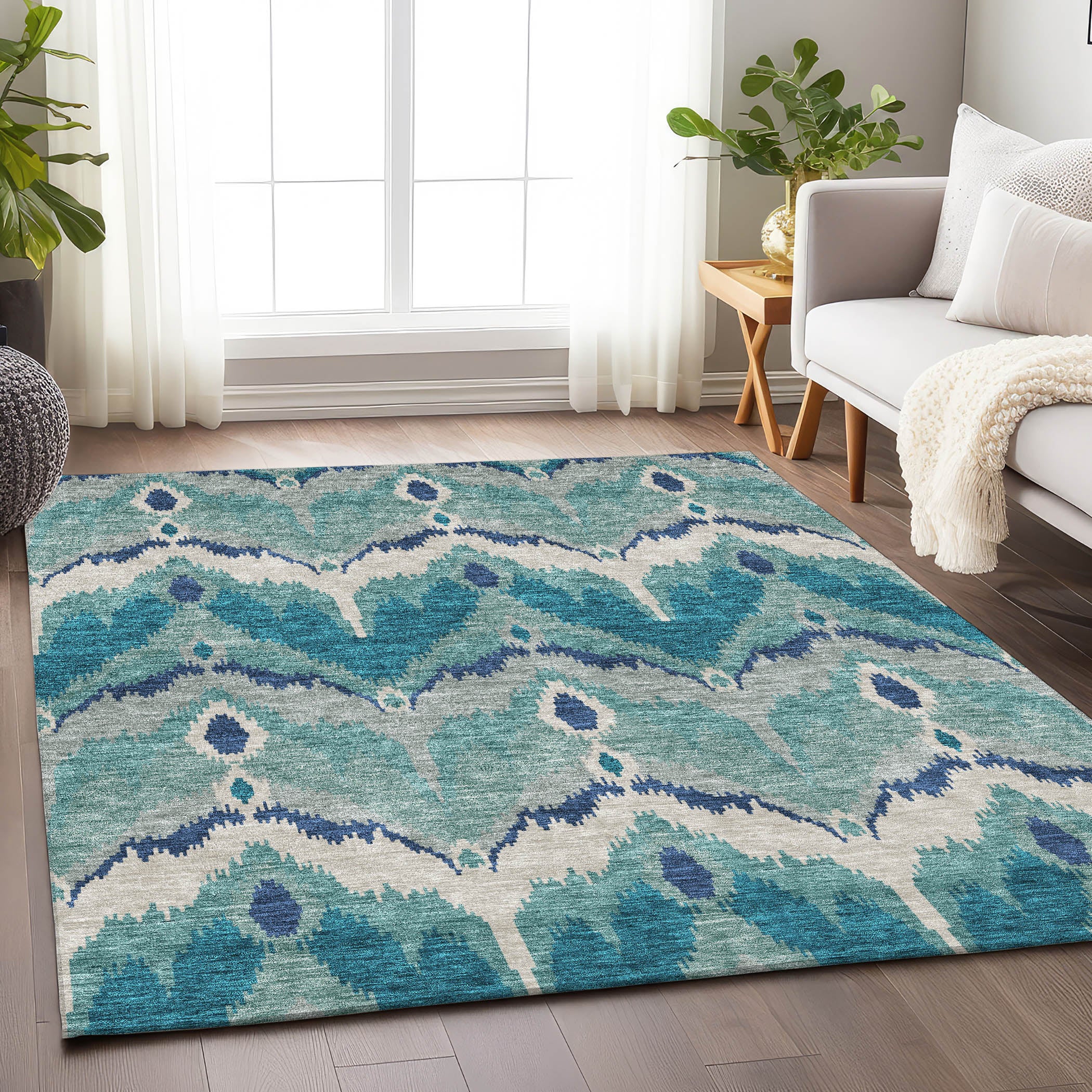 Havana Machine Washable Transitional Teal Rug 2'6" x 3'10" #shape_Rectangle