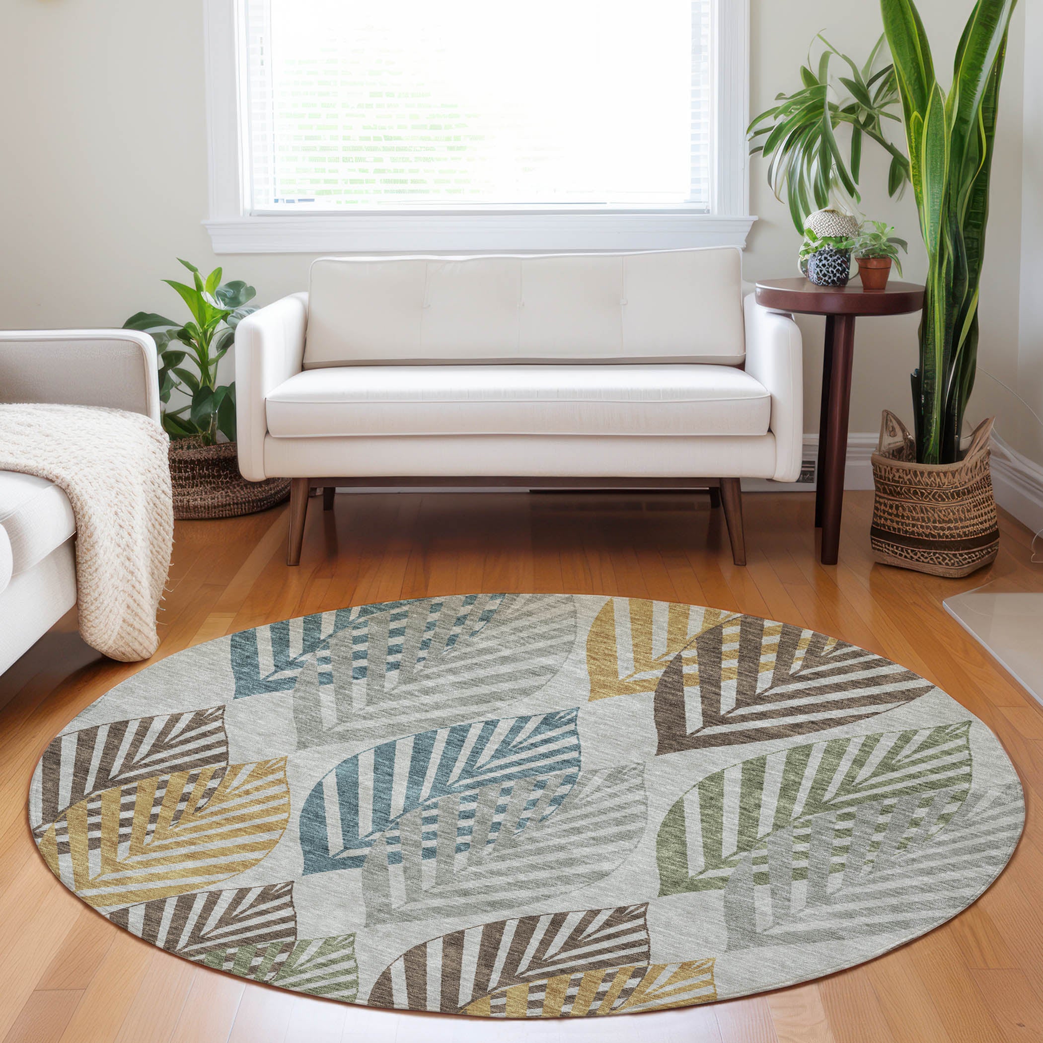 Lucerne Machine Washable Transitional Gray Rug 8' x 8' #shape_Round