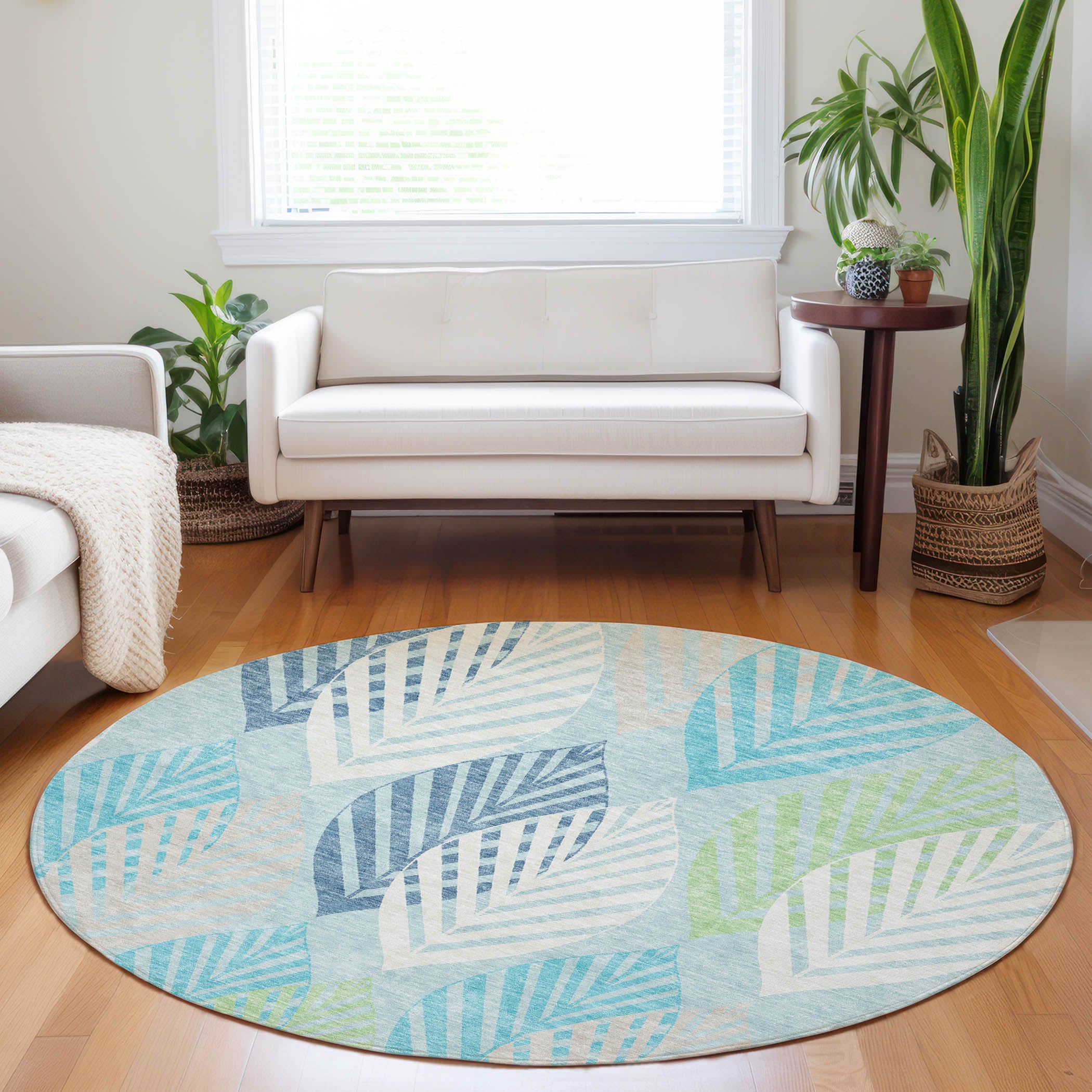Lucerne Machine Washable Transitional Teal Rug 8' x 8' #shape_Round